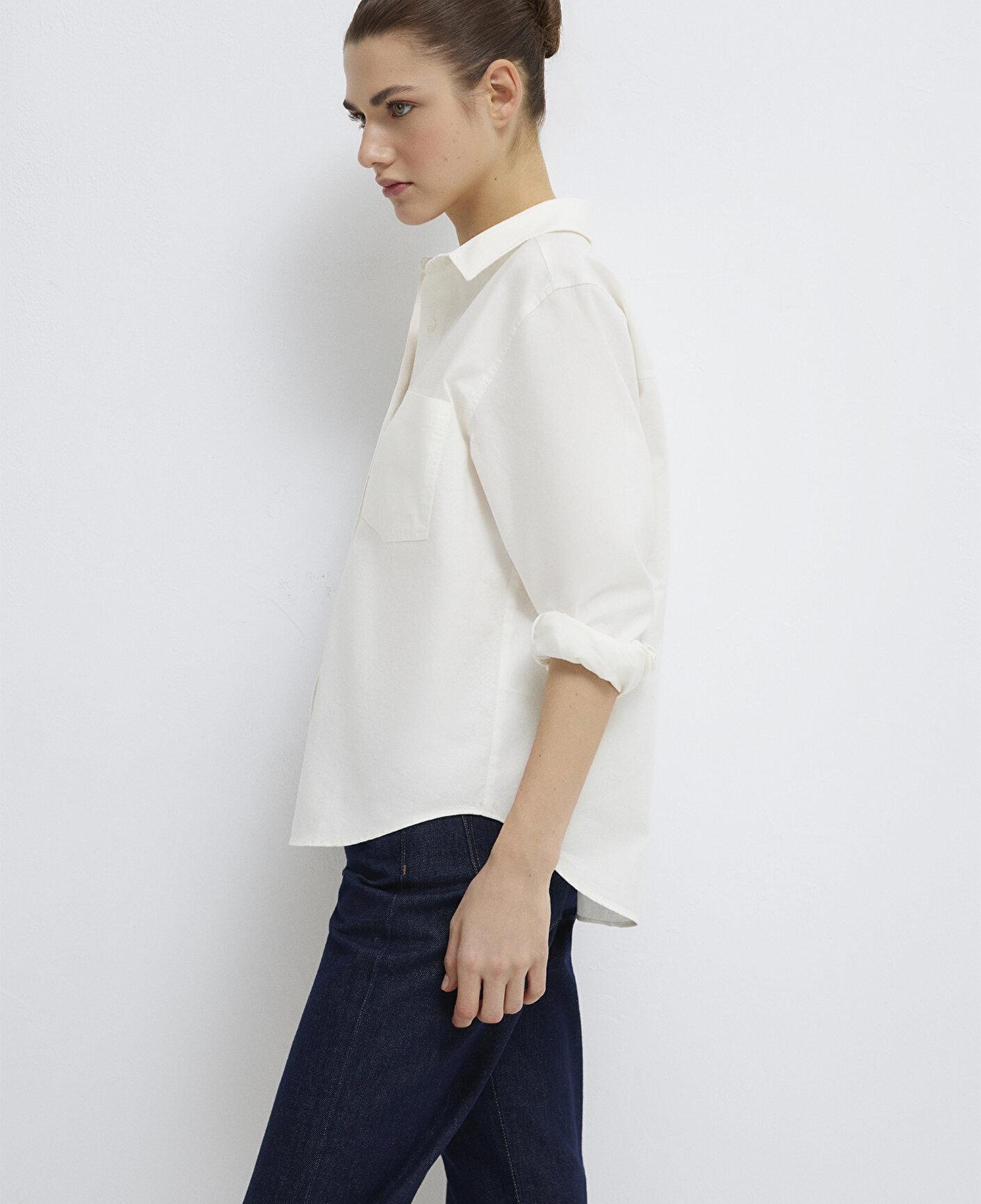Mavi Cepli Ekru Gömlek Loose Fit / Bol Rahat Kesim 1211434-70057