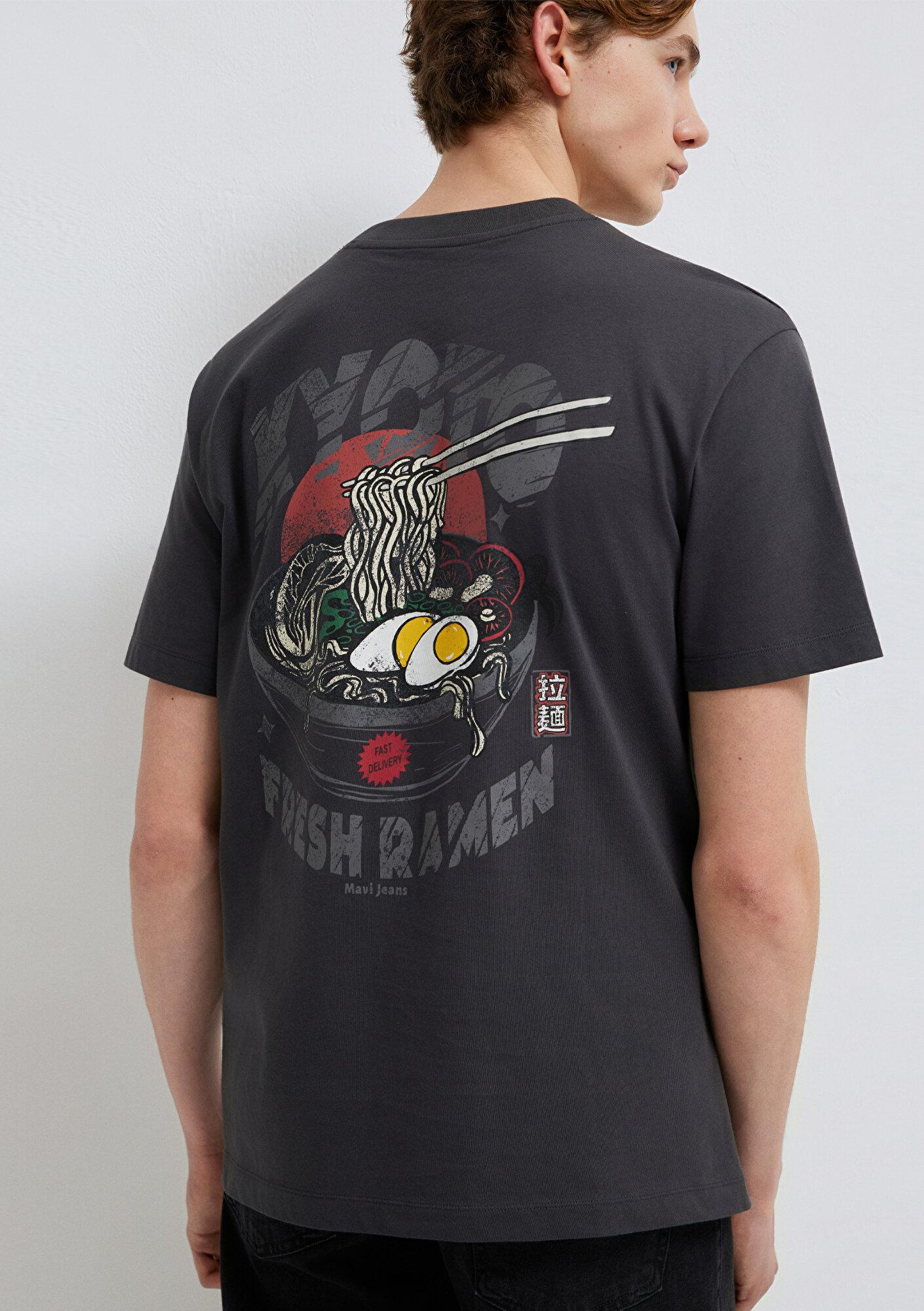 Mavi Ramen Baskılı Antrasit Tişört Loose Fit / Bol Rahat Kesim 0613299-70087