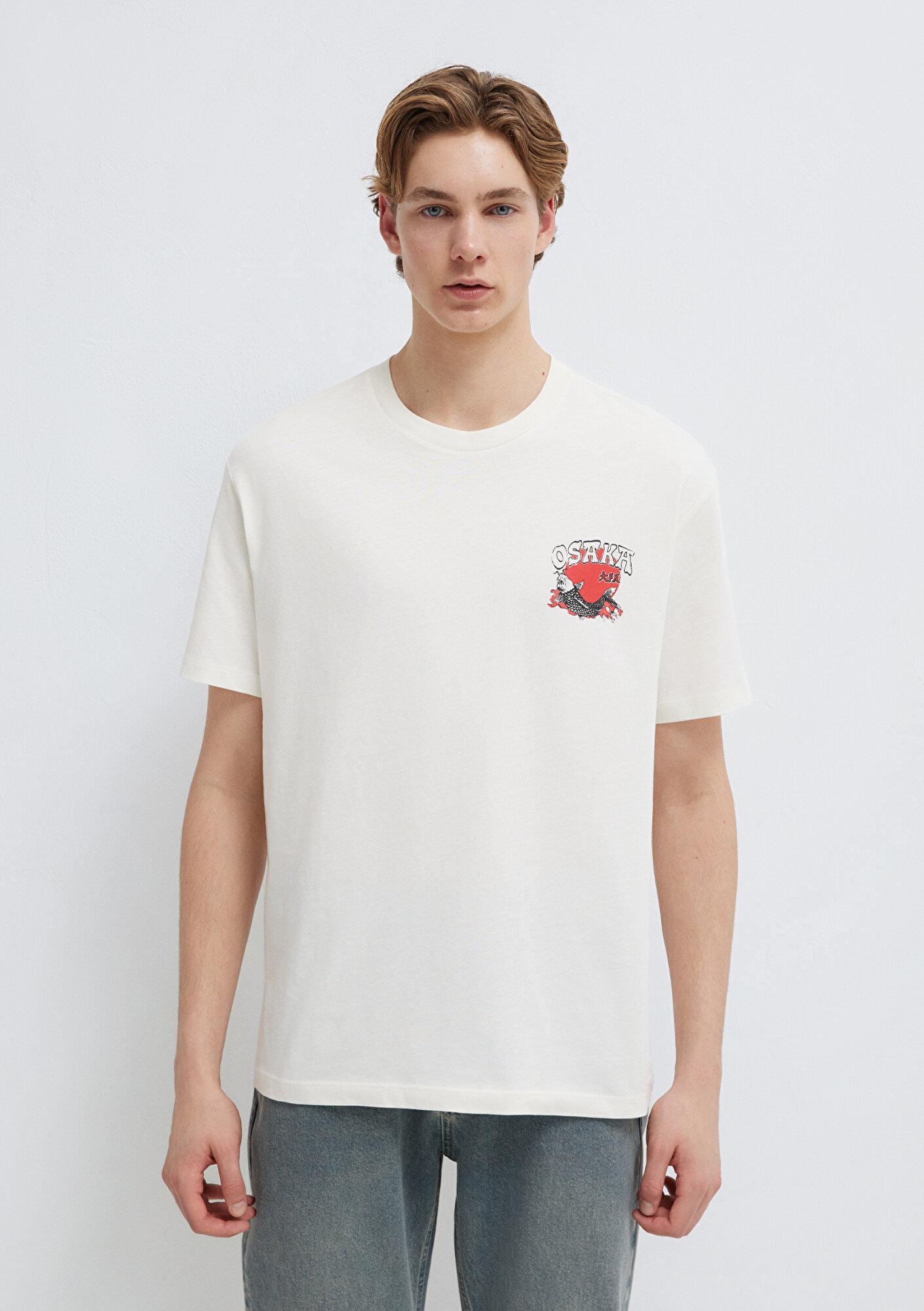 Mavi Osaka Baskılı Ekru Tişört Loose Fit / Bol Rahat Kesim 0613298-80194