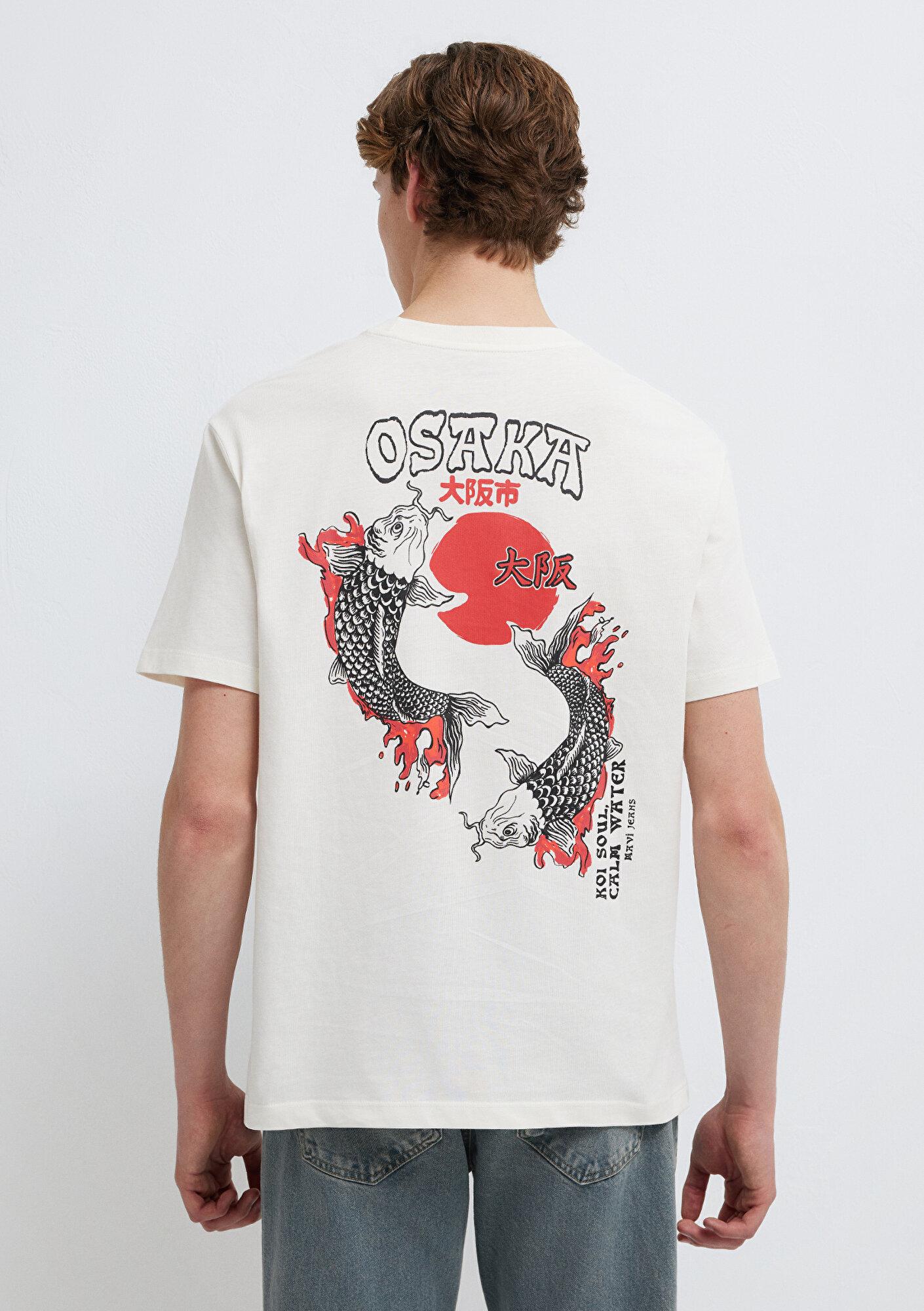 Mavi Osaka Baskılı Ekru Tişört Loose Fit / Bol Rahat Kesim 0613298-80194