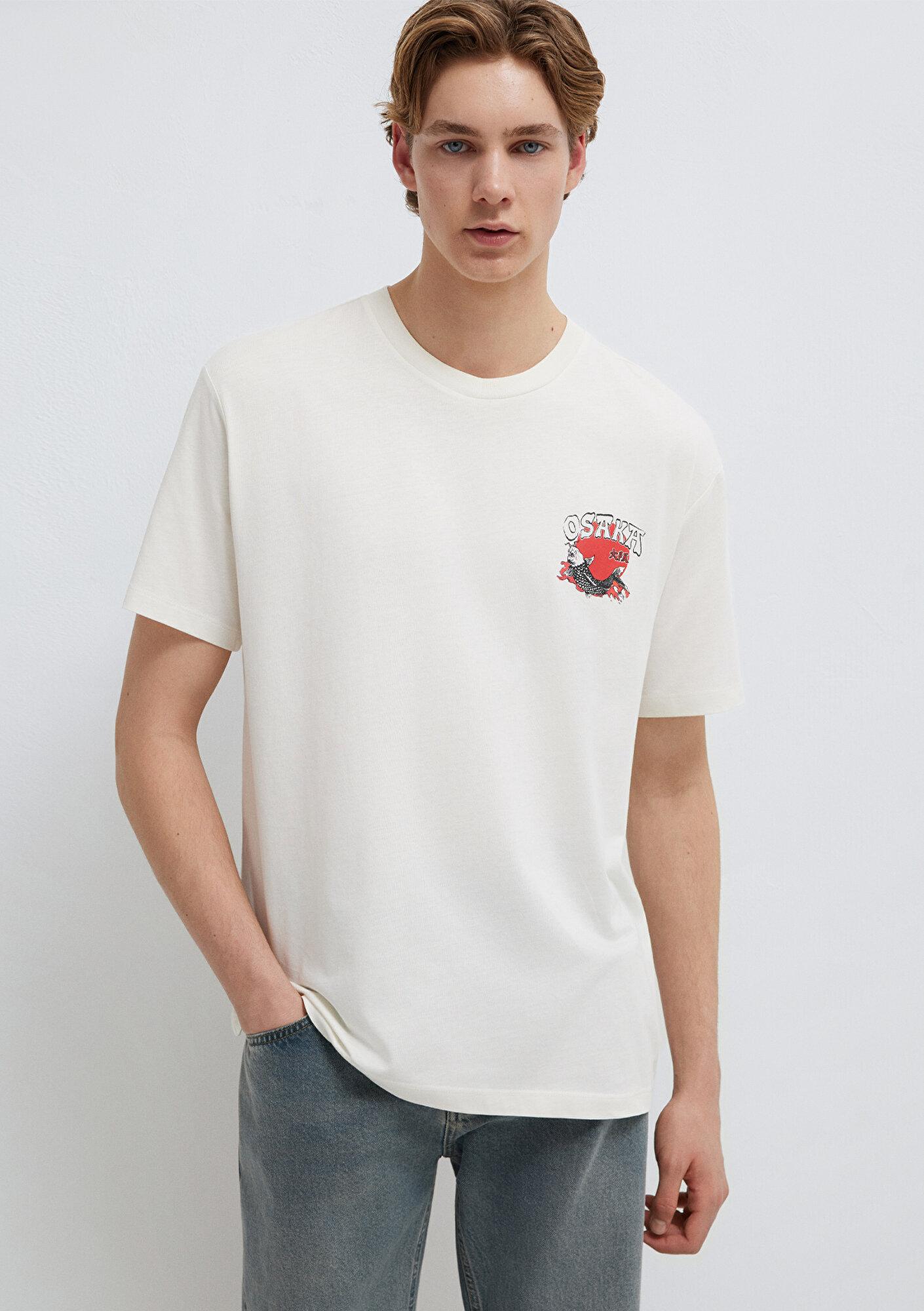 Mavi Osaka Baskılı Ekru Tişört Loose Fit / Bol Rahat Kesim 0613298-80194