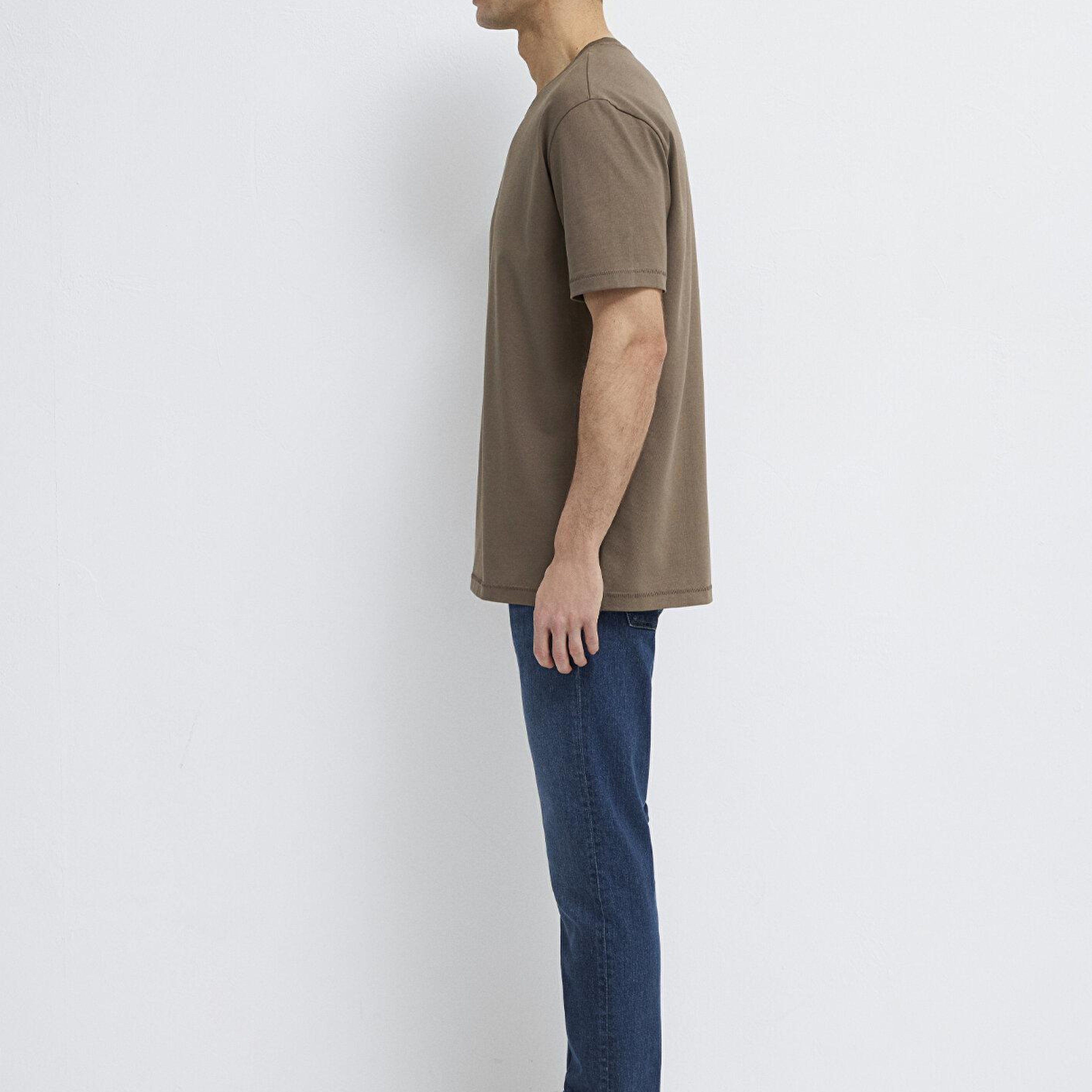 Mavi Kahverengi Basic Tişört Loose Fit / Bol Rahat Kesim 0612269-83866