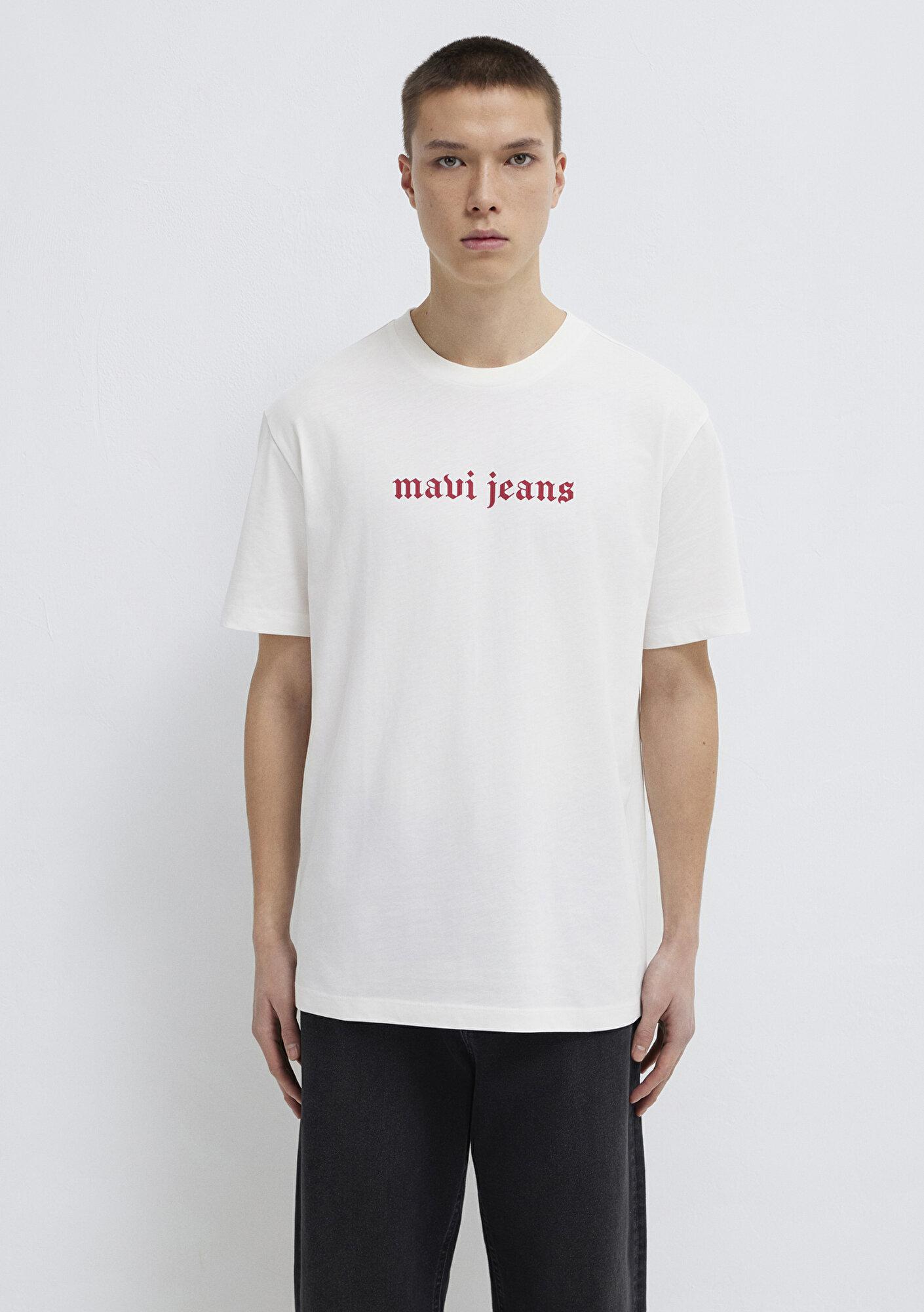 Mavi Mavi Jeans Baskılı Ekru Tişört Loose Fit / Bol Rahat Kesim 0613201-70057