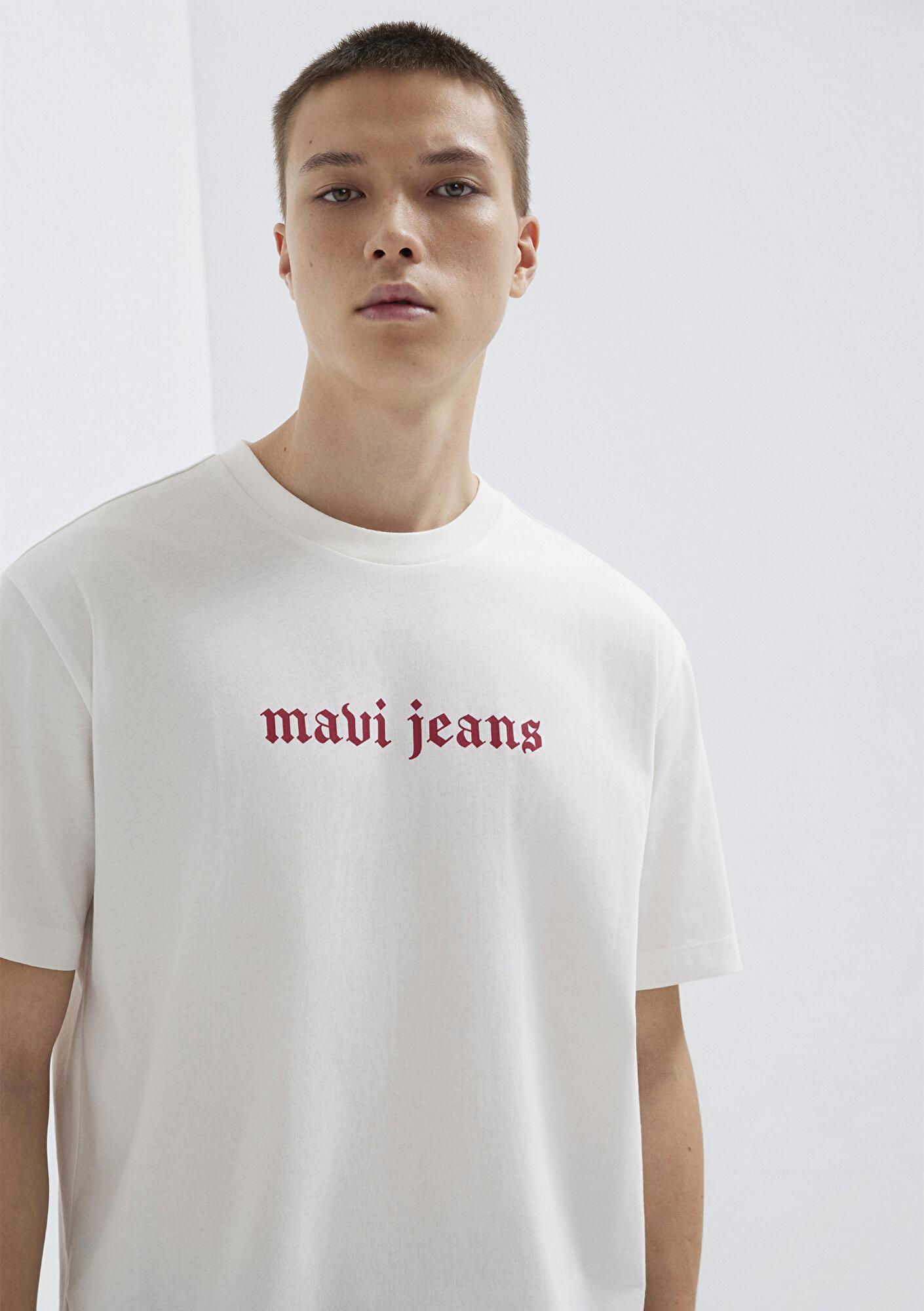 Mavi Mavi Jeans Baskılı Ekru Tişört Loose Fit / Bol Rahat Kesim 0613201-70057