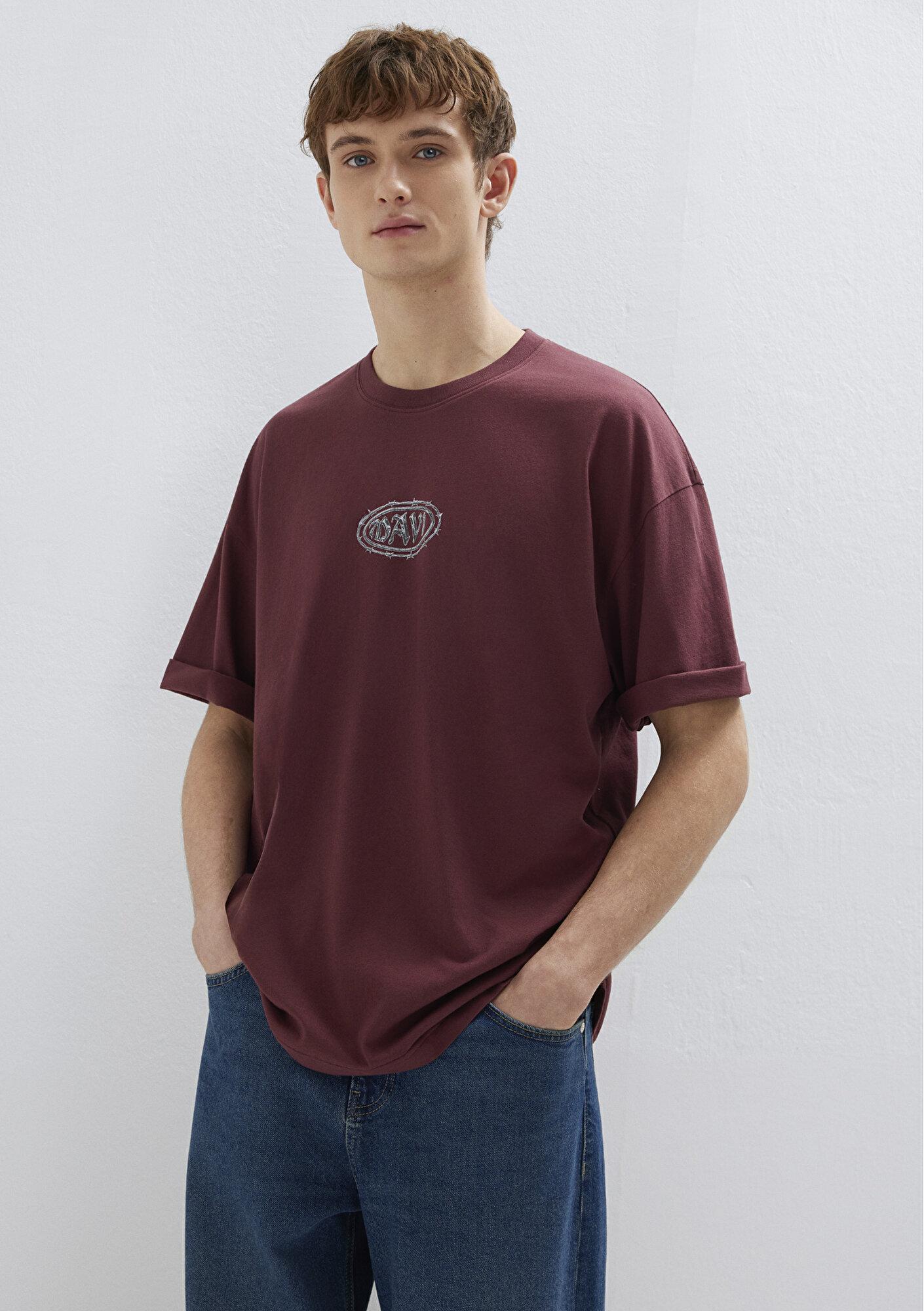 Mavi Mavi Baskılı Bordo Tişört Oversize / Geniş Kesim 0613211-70396