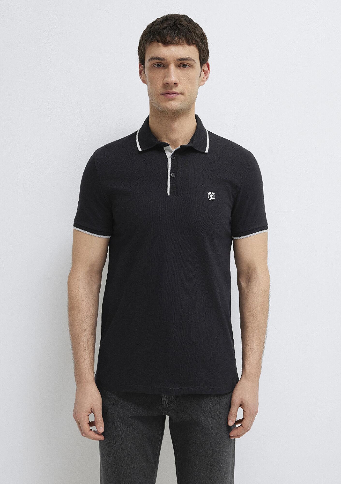 Mavi Mühür Logo Siyah Polo Tişört Fitted / Vücuda Oturan Kesim 0613266-900