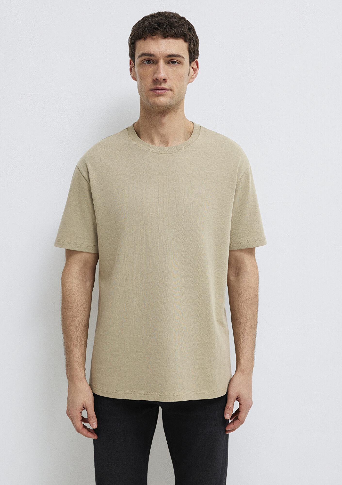 Mavi Bisiklet Yaka Bej Basic Tişört Loose Fit / Bol Rahat Kesim 0611596-70360