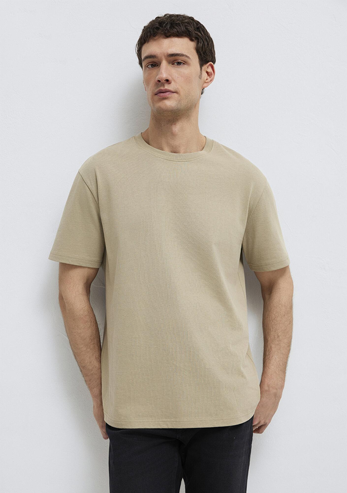 Mavi Bisiklet Yaka Bej Basic Tişört Loose Fit / Bol Rahat Kesim 0611596-70360