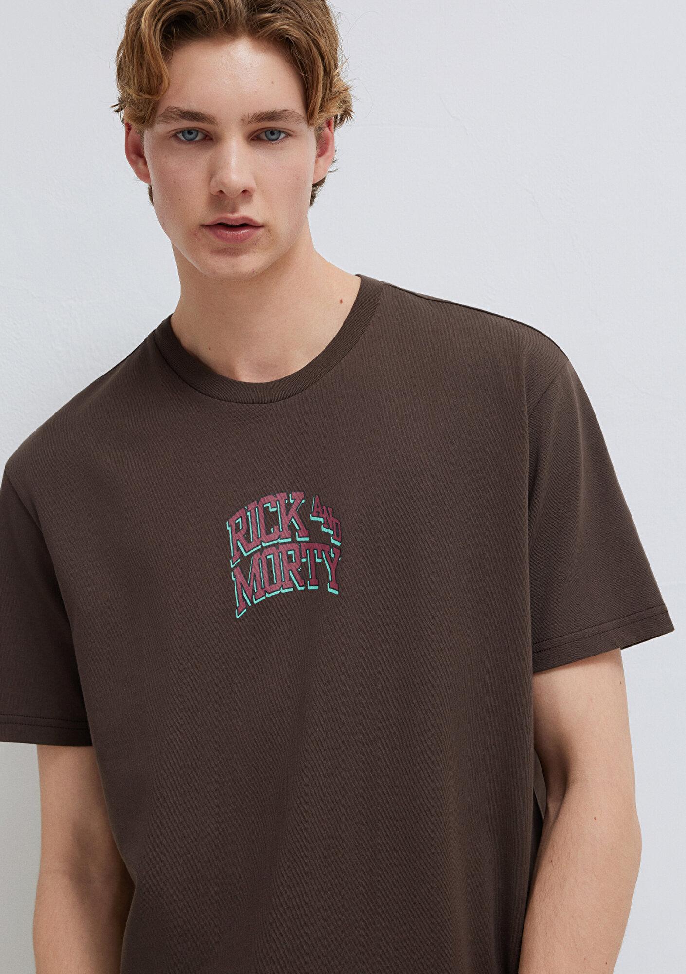 Mavi Rick and Morty Baskılı Kahverengi Tişört Loose Fit / Bol Rahat Kesim 0613205-70251