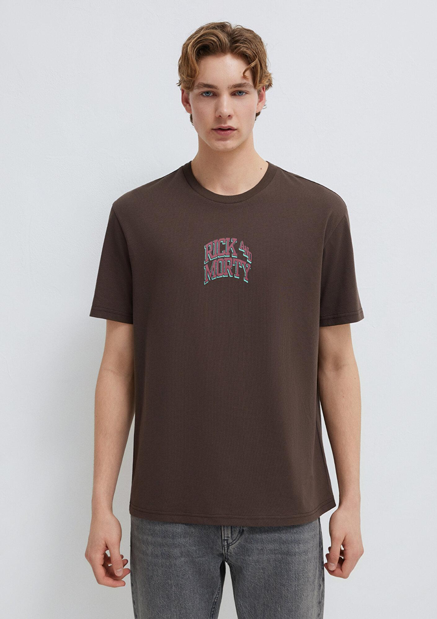Mavi Rick and Morty Baskılı Kahverengi Tişört Loose Fit / Bol Rahat Kesim 0613205-70251