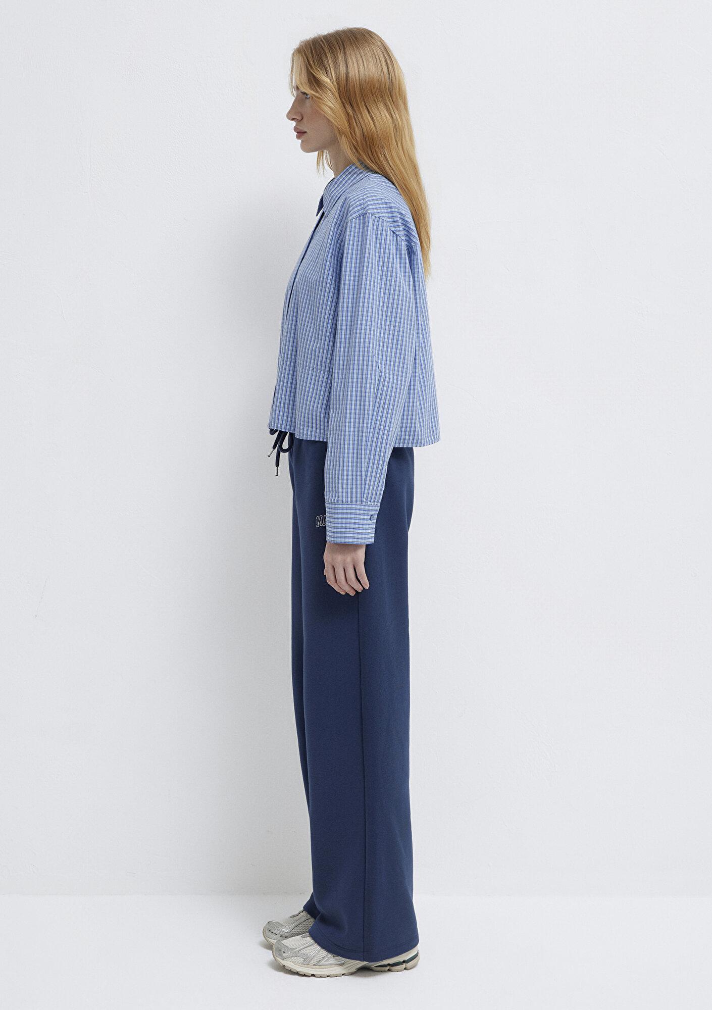 Mavi Ekose Mavi Crop Gömlek Loose Fit / Bol Rahat Kesim 1211401-83971