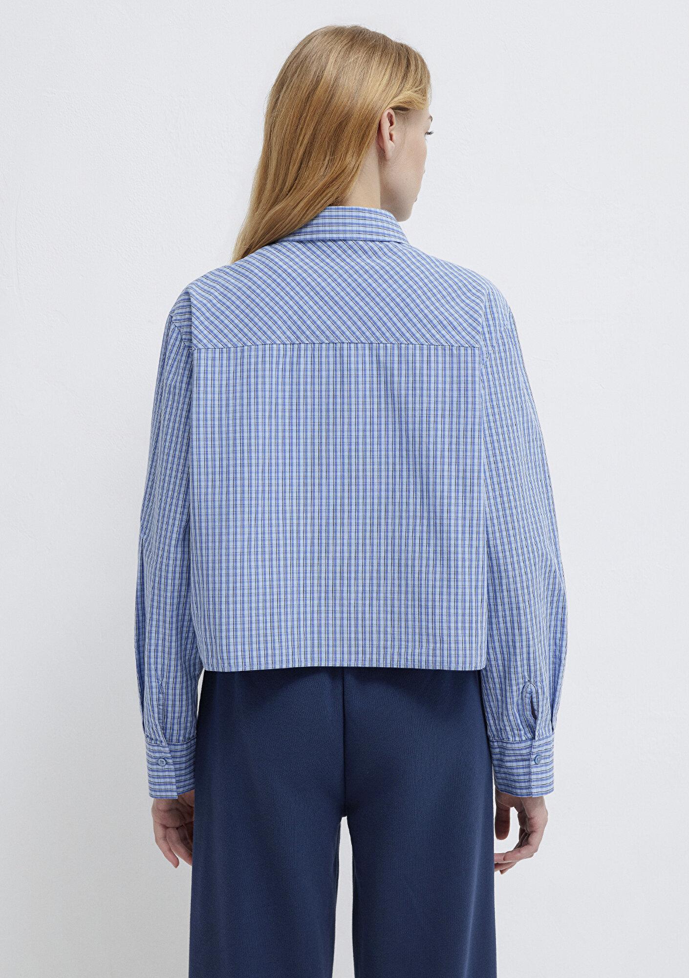 Mavi Ekose Mavi Crop Gömlek Loose Fit / Bol Rahat Kesim 1211401-83971