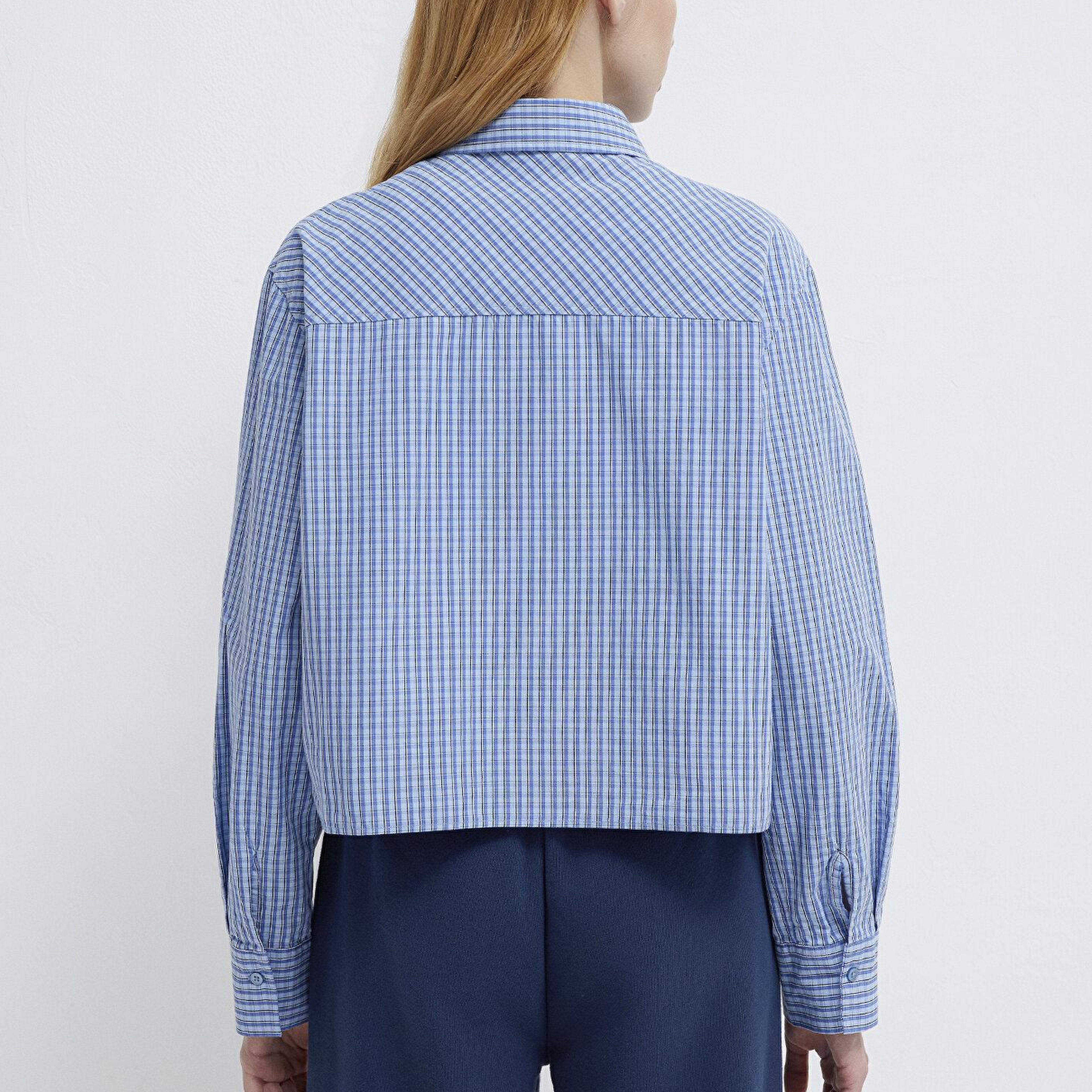 Mavi Ekose Mavi Crop Gömlek Loose Fit / Bol Rahat Kesim 1211401-83971