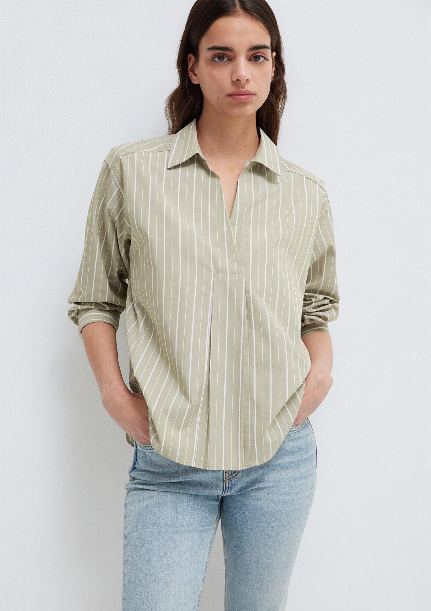 Mavi Beyaz Çizgili Yeşil Bluz 1211226-88069