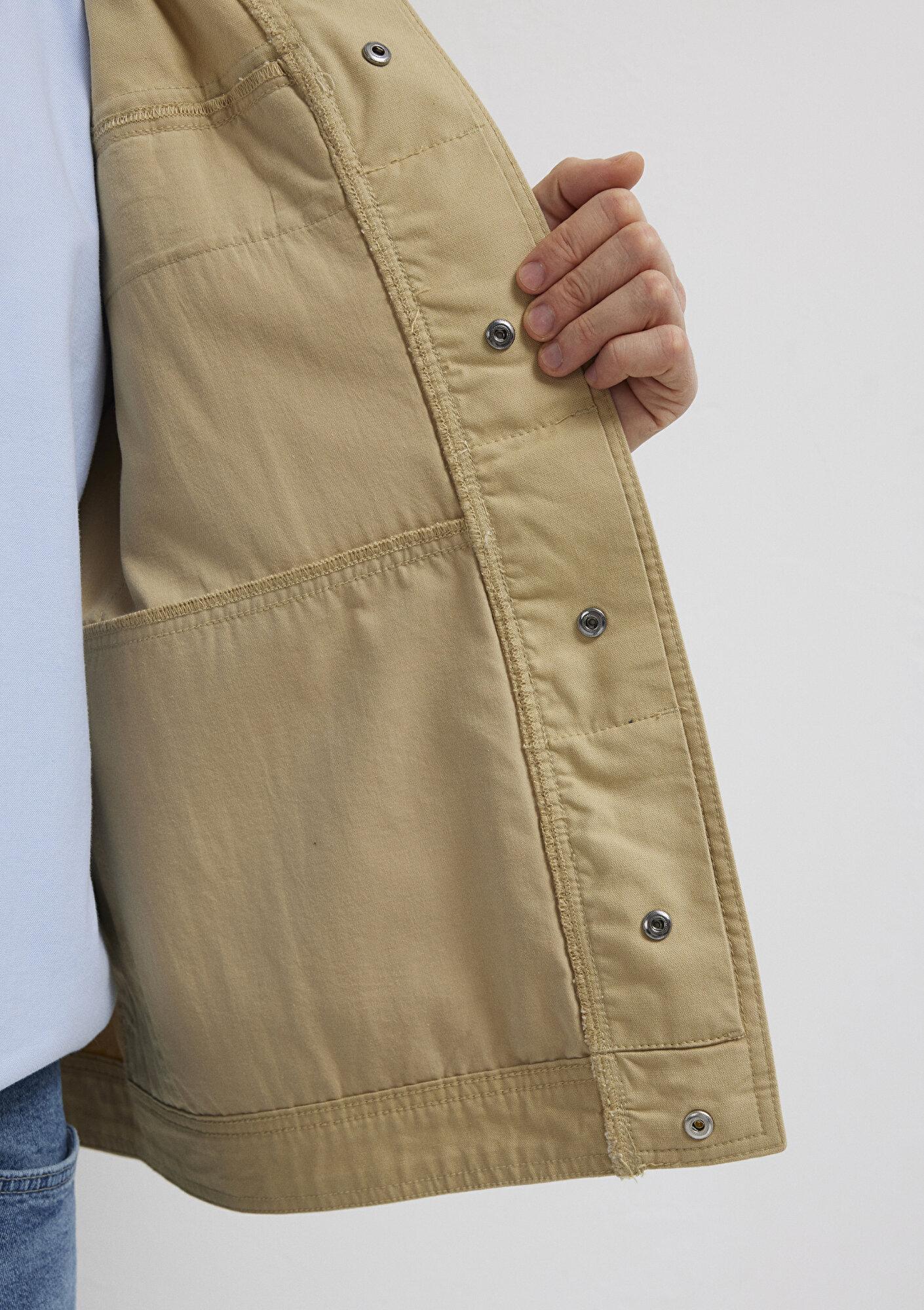 Mavi Cep Detaylı Bej İnce Ceket Loose Fit / Bol Rahat Kesim 0211872-70204