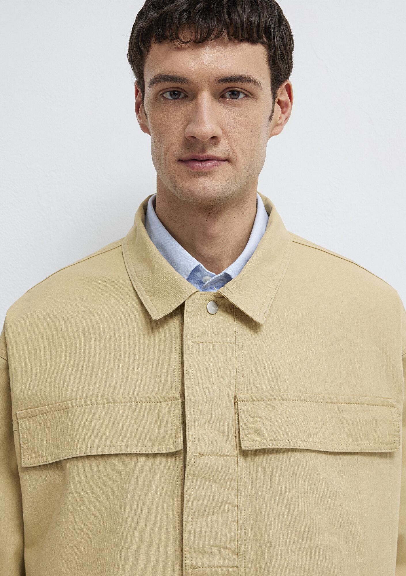 Mavi Cep Detaylı Bej İnce Ceket Loose Fit / Bol Rahat Kesim 0211872-70204