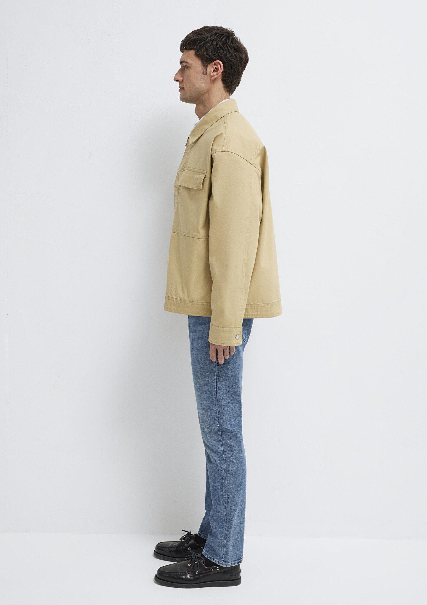 Mavi Cep Detaylı Bej İnce Ceket Loose Fit / Bol Rahat Kesim 0211872-70204