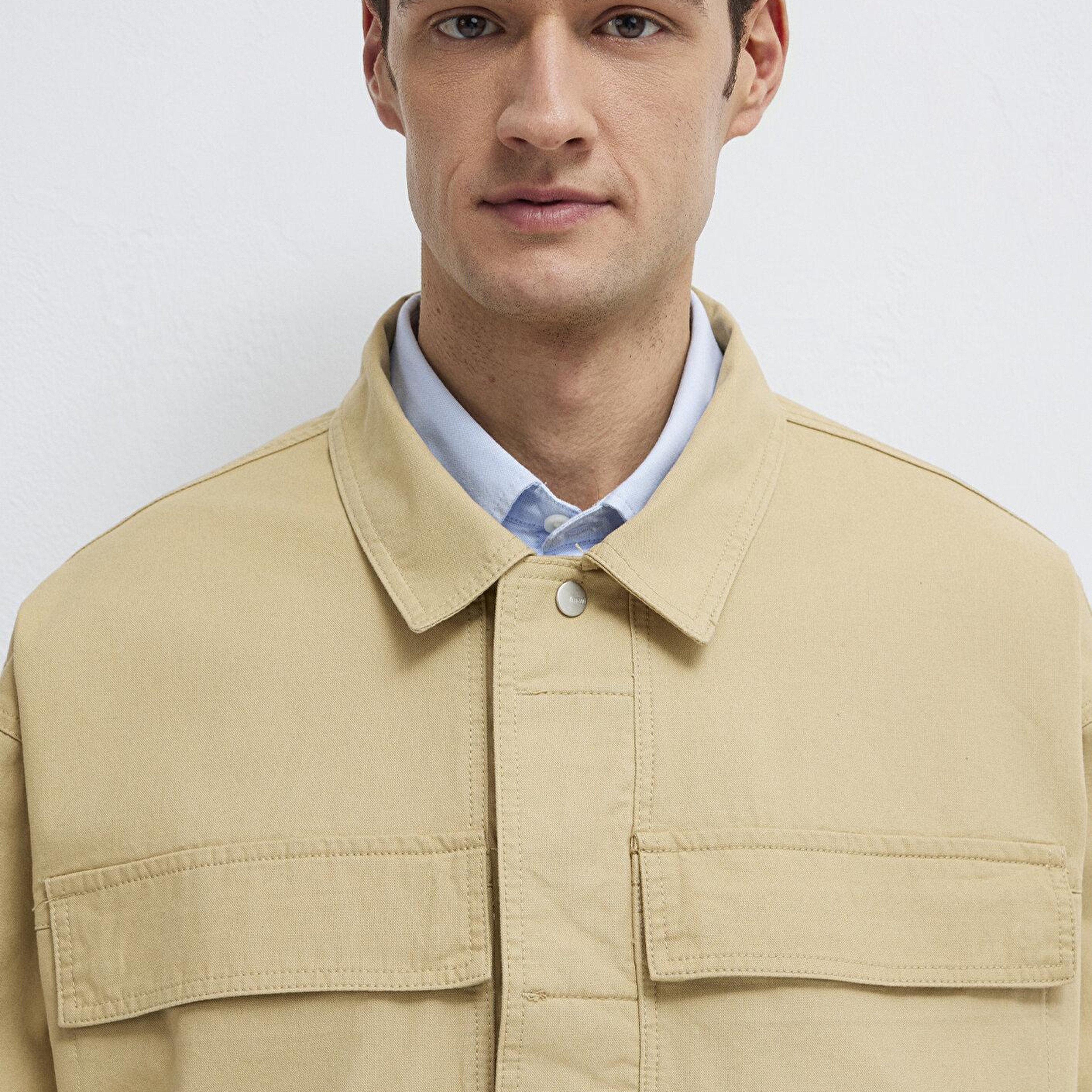 Mavi Cep Detaylı Bej İnce Ceket Loose Fit / Bol Rahat Kesim 0211872-70204