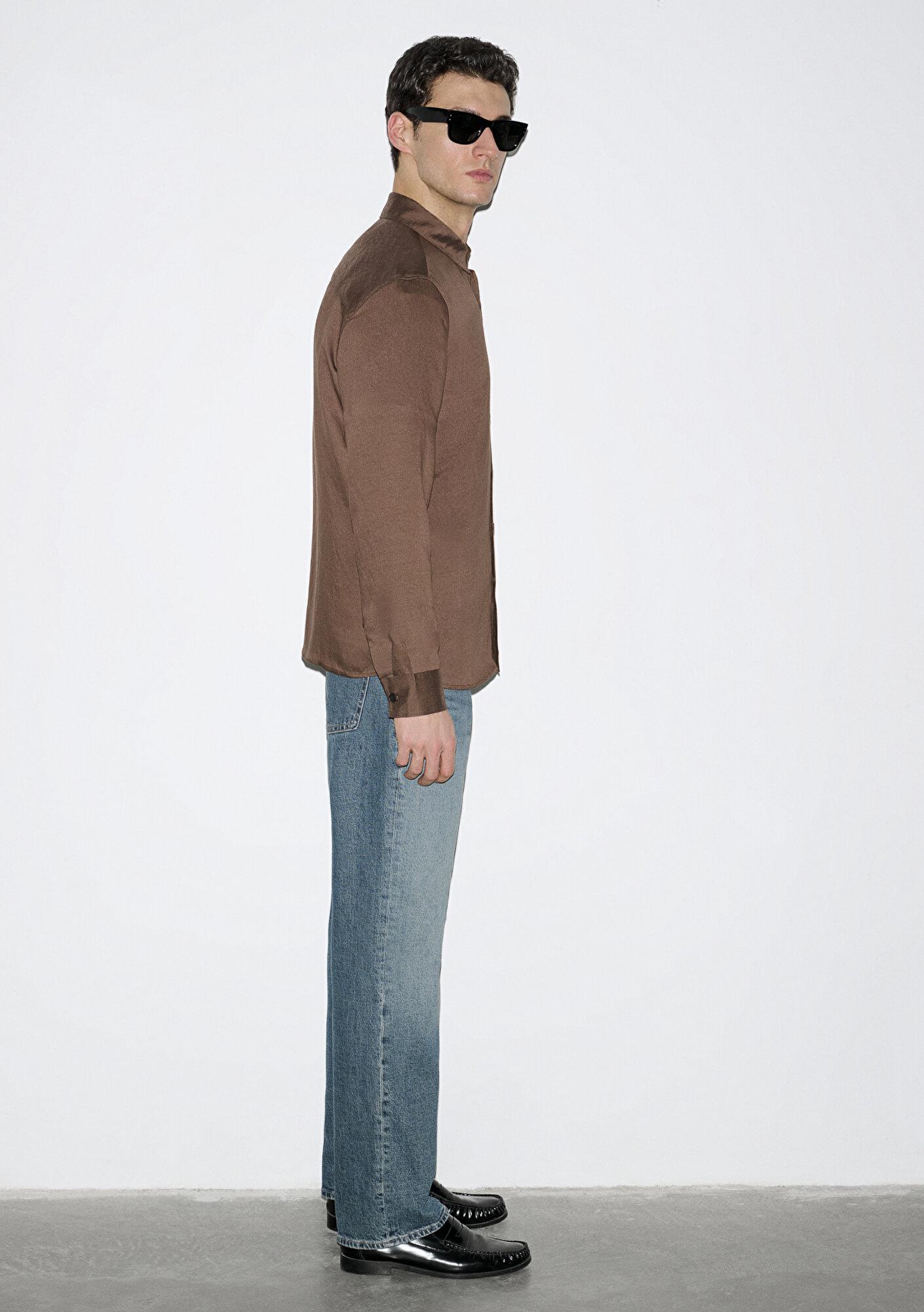 Mavi Dokulu Kahverengi Gömlek Regular Fit / Normal Kesim 0211877-91414