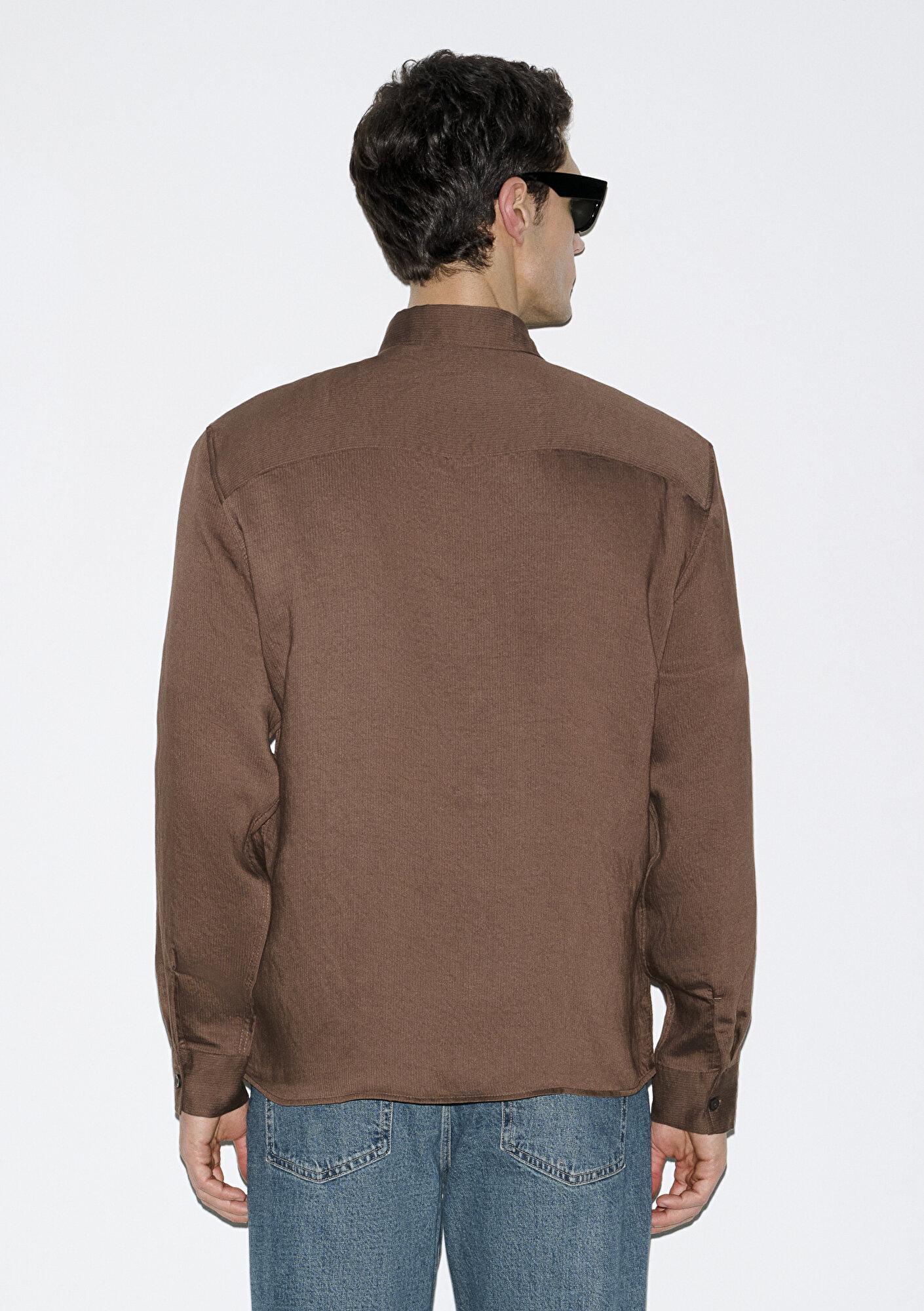 Mavi Dokulu Kahverengi Gömlek Regular Fit / Normal Kesim 0211877-91414