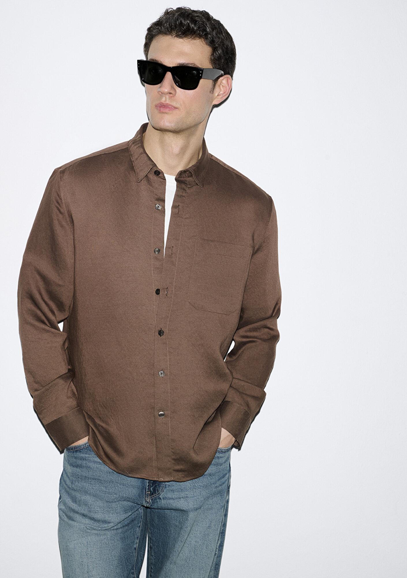 Mavi Dokulu Kahverengi Gömlek Regular Fit / Normal Kesim 0211877-91414