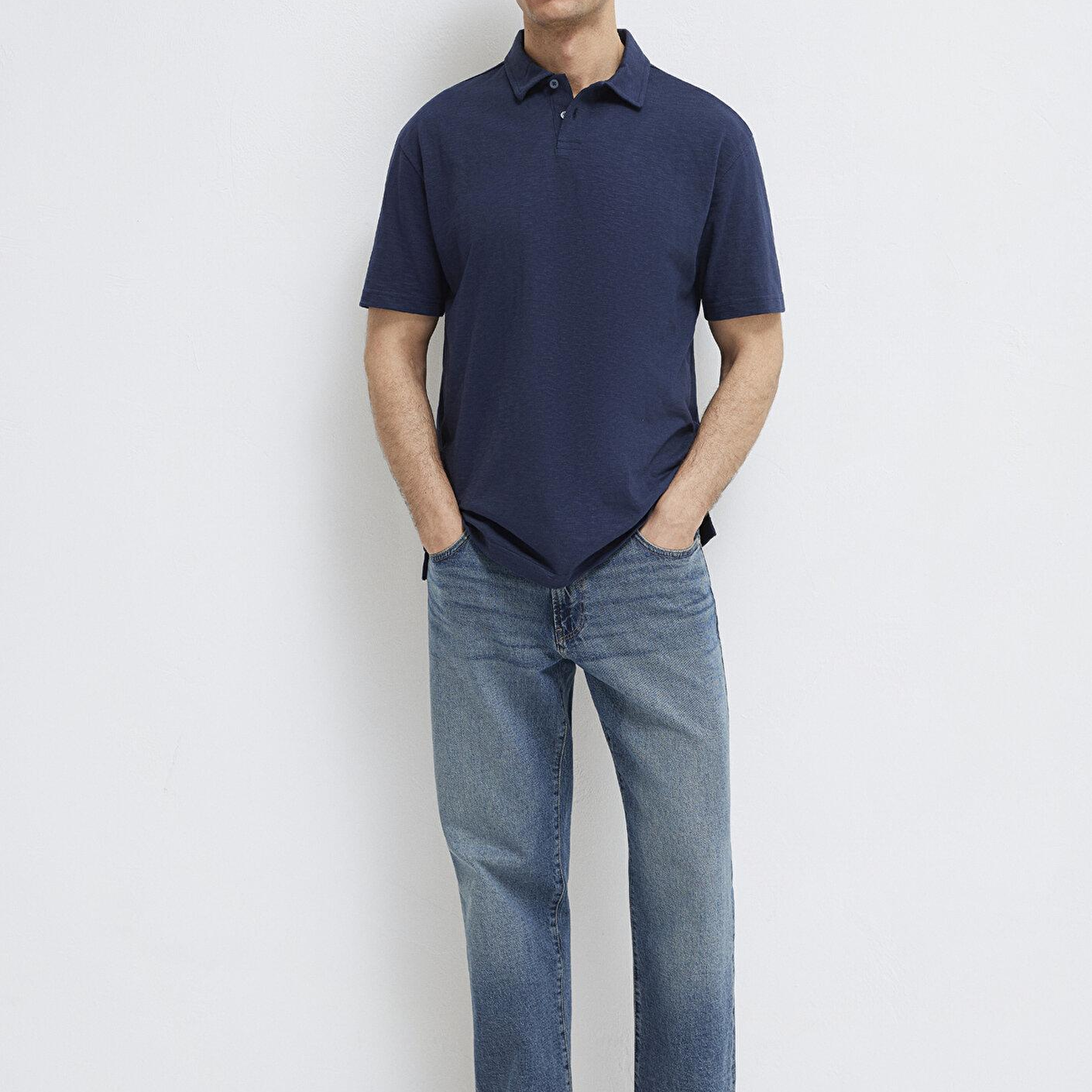 Mavi Lacivert Polo Tişört Loose Fit / Bol Rahat Kesim 0613152-70490
