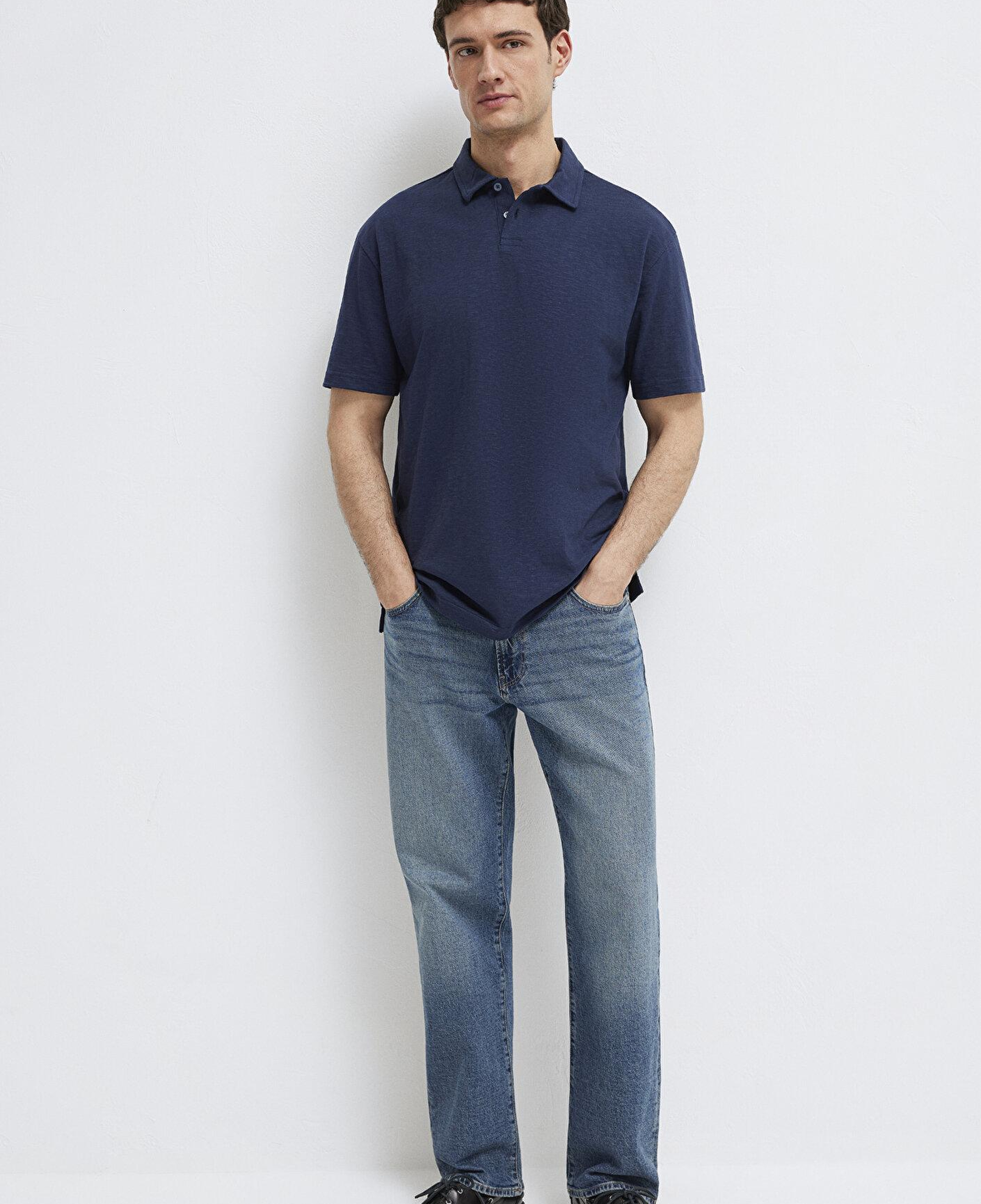 Mavi Lacivert Polo Tişört Loose Fit / Bol Rahat Kesim 0613152-70490
