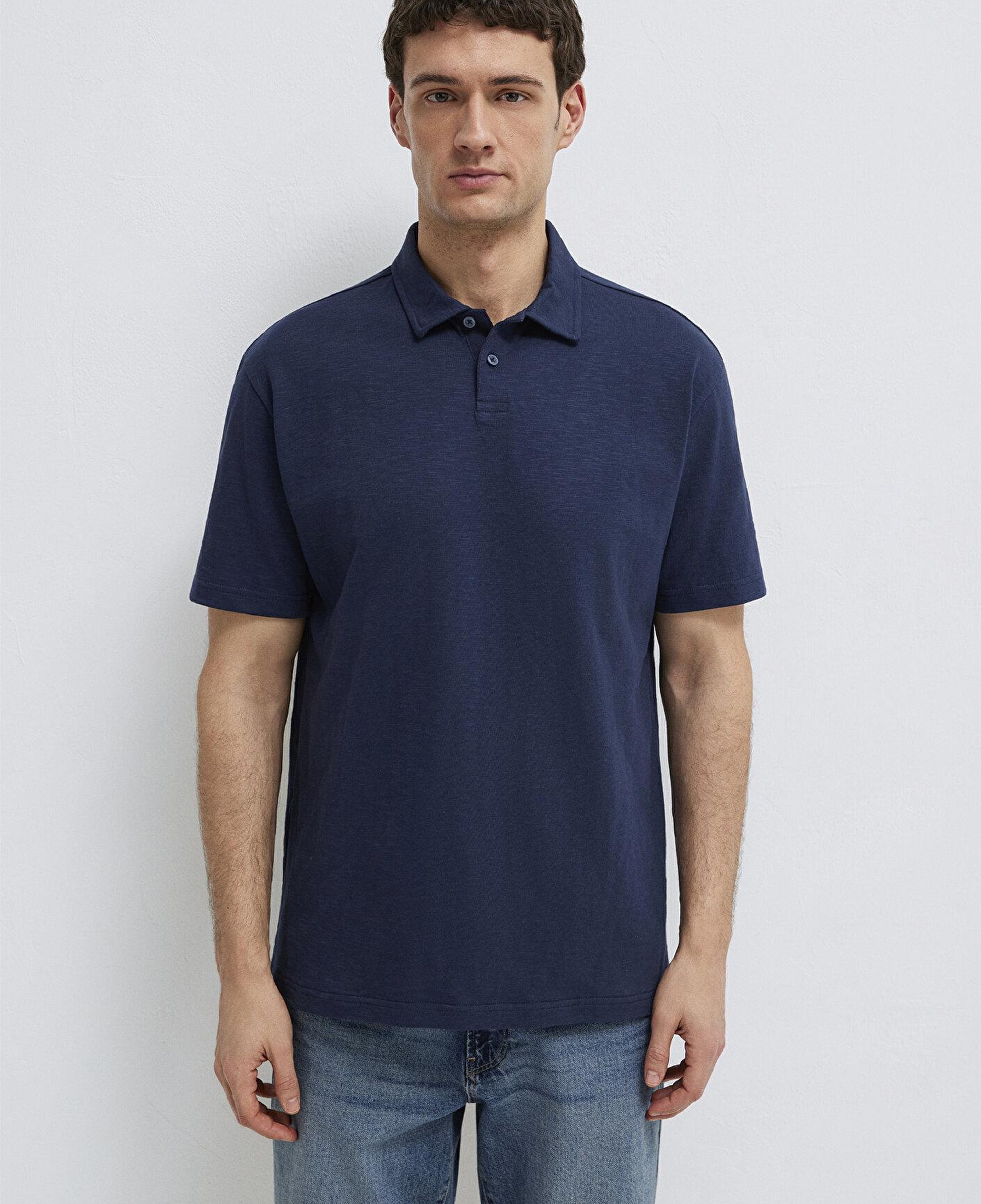 Mavi Lacivert Polo Tişört Loose Fit / Bol Rahat Kesim 0613152-70490