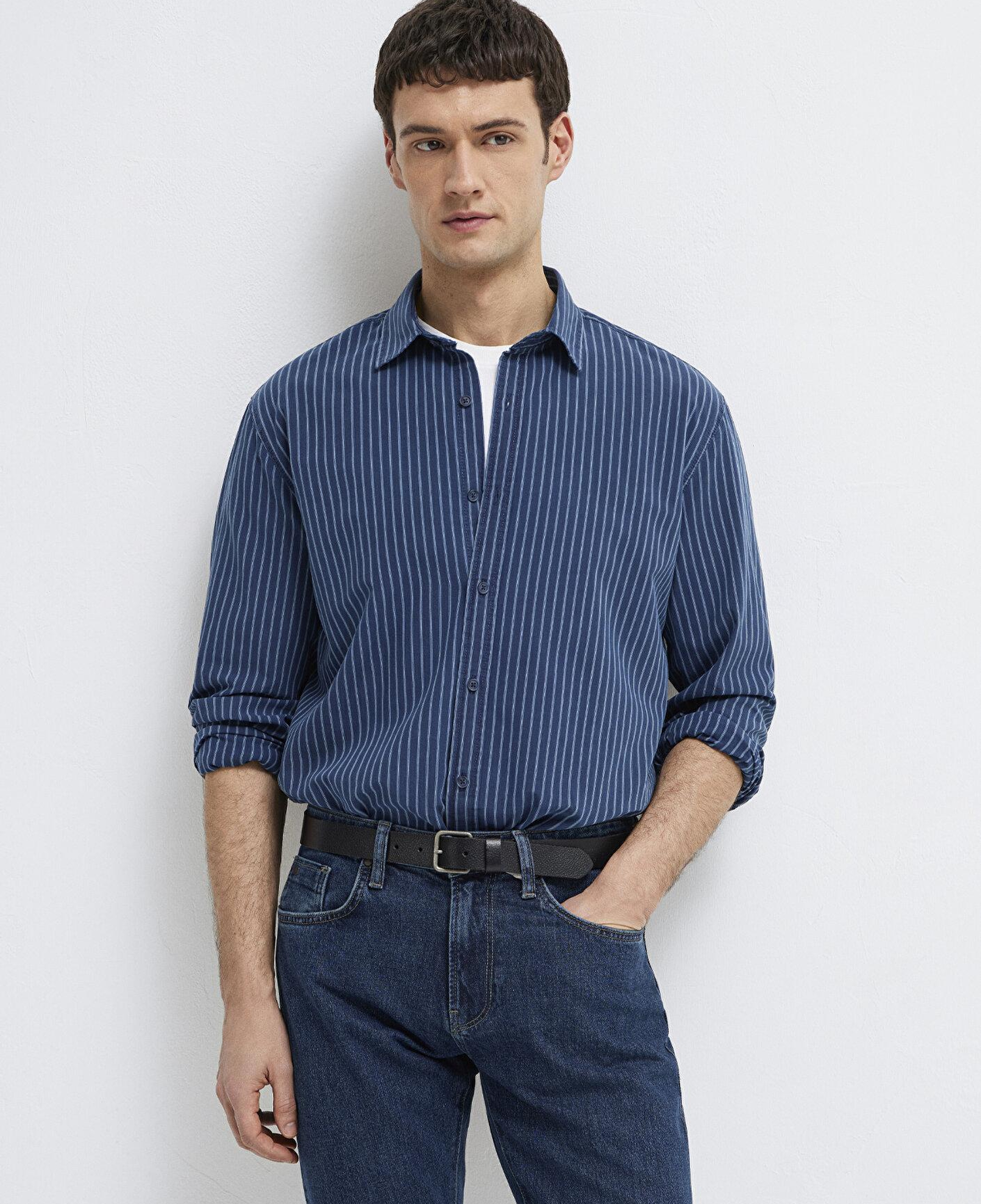 Mavi Çizgili Lacivert Gömlek Regular Fit / Normal Kesim 0211851-91406