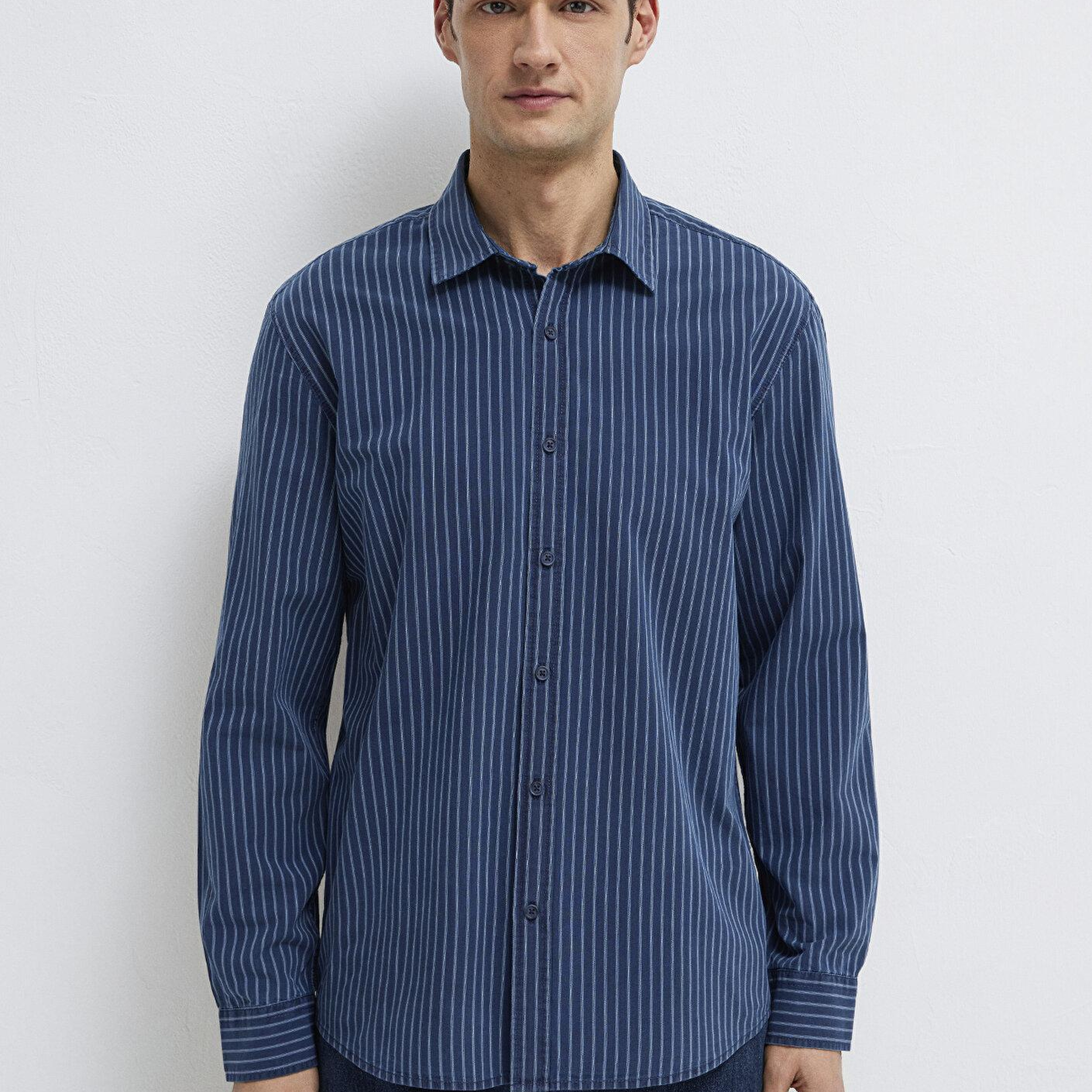 Mavi Çizgili Lacivert Gömlek Regular Fit / Normal Kesim 0211851-91406
