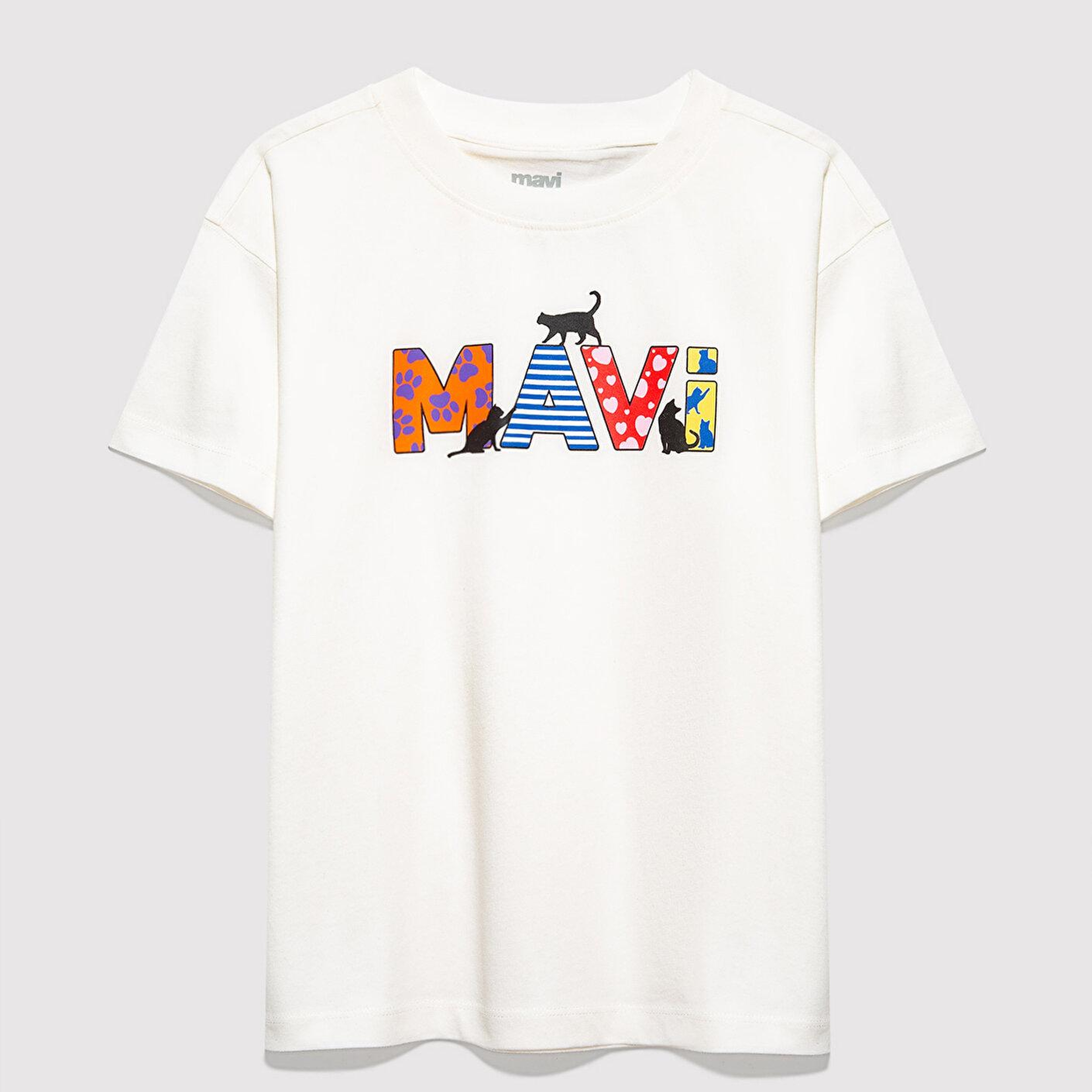 Mavi Mavi Logo Baskılı Ekru Tişört Loose Fit / Bol Rahat Kesim 7610426-70057
