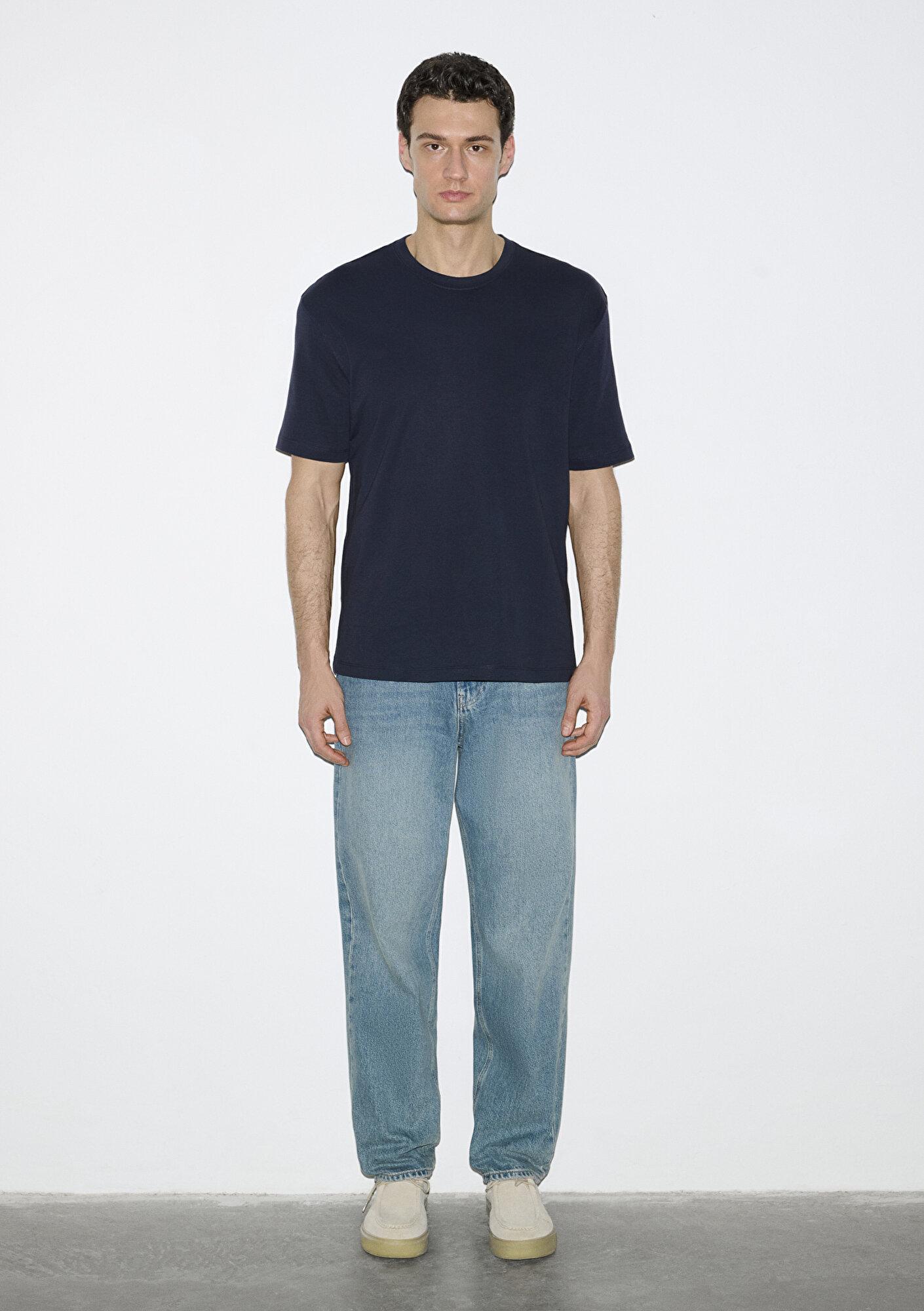 Mavi Lacivert Basic Tişört Loose Fit / Bol Rahat Kesim 0613168-83699