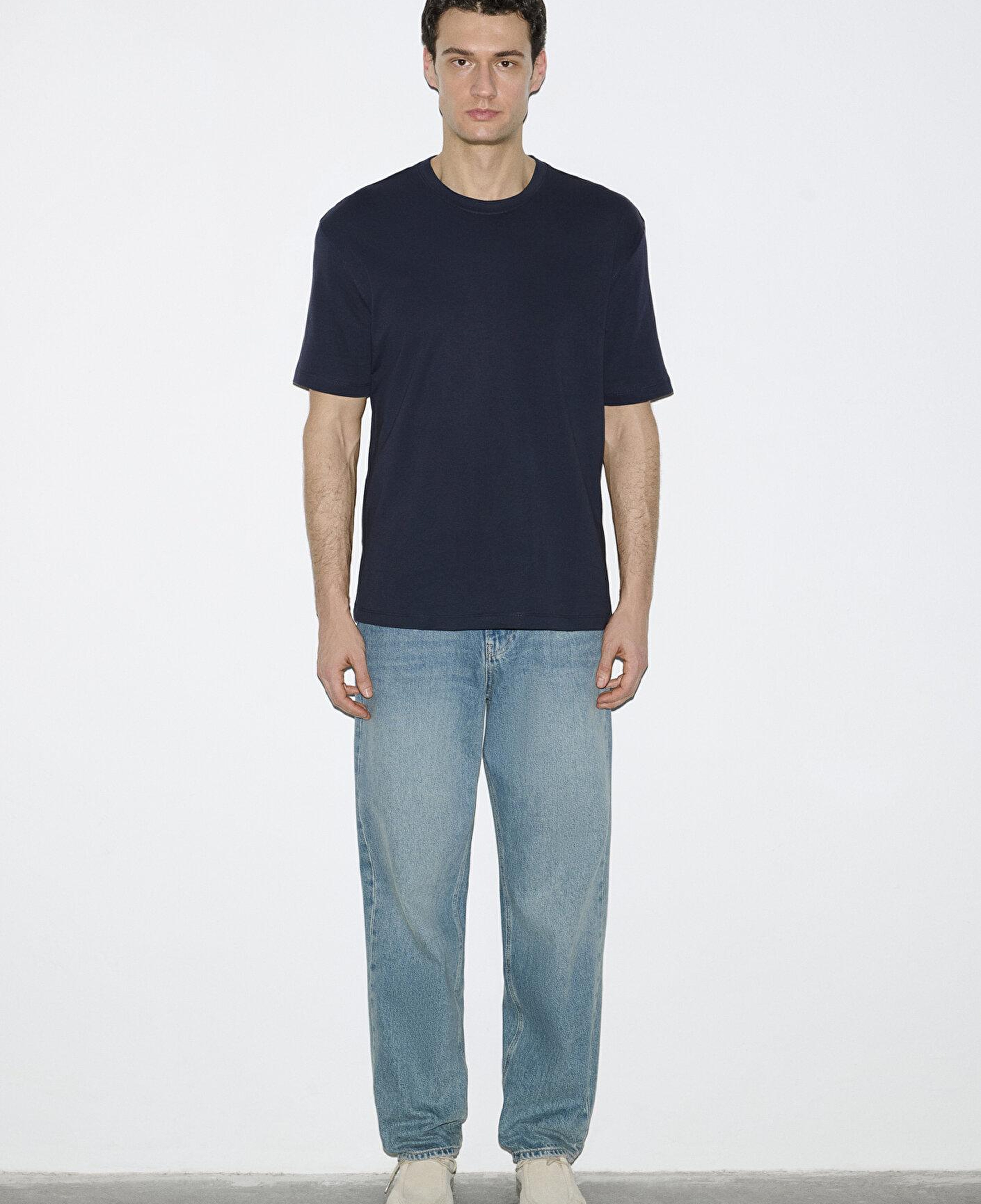 Mavi Lacivert Basic Tişört Loose Fit / Bol Rahat Kesim 0613168-83699