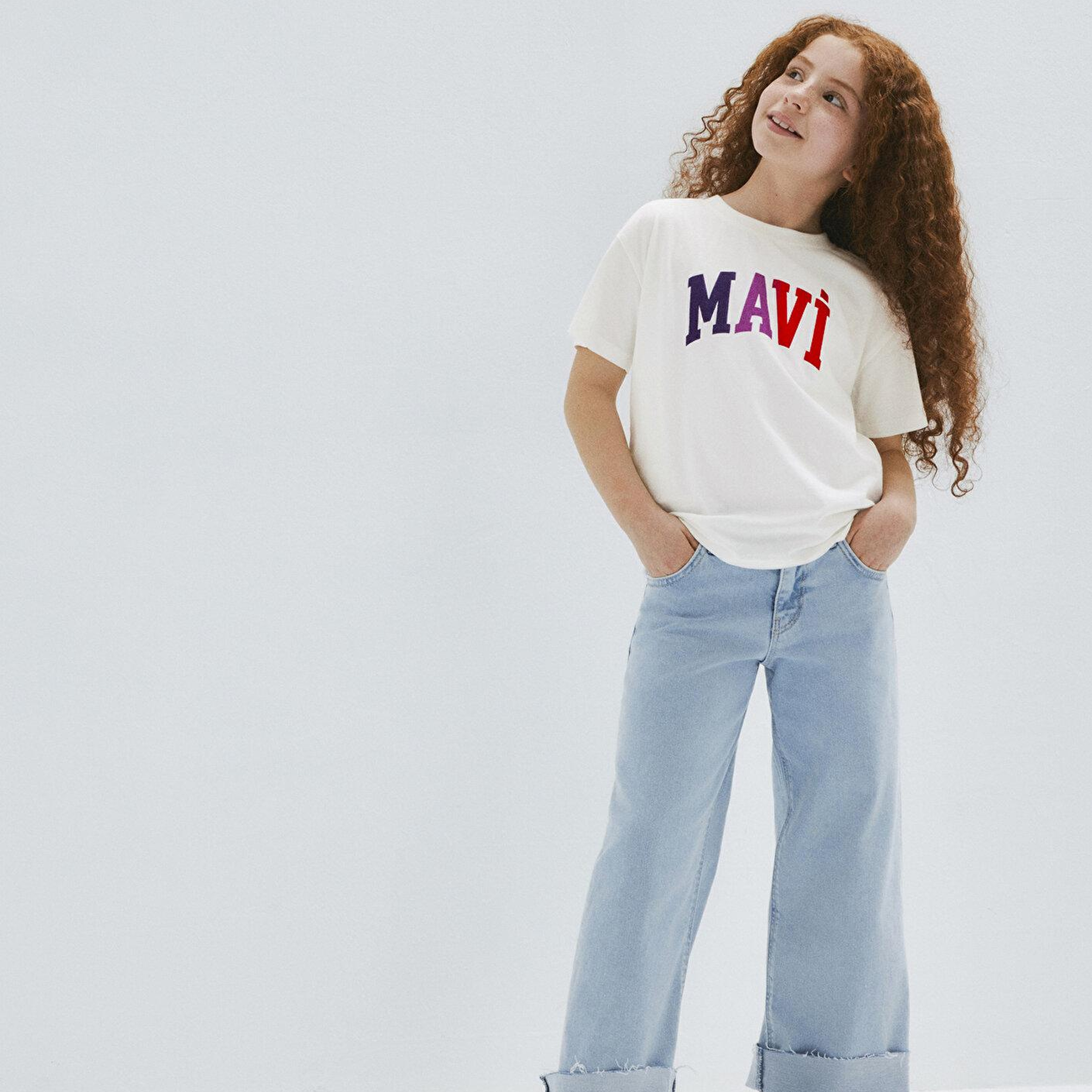 Mavi Mavi Logo Baskılı Ekru Tişört Loose Fit / Bol Rahat Kesim 7610425-70057