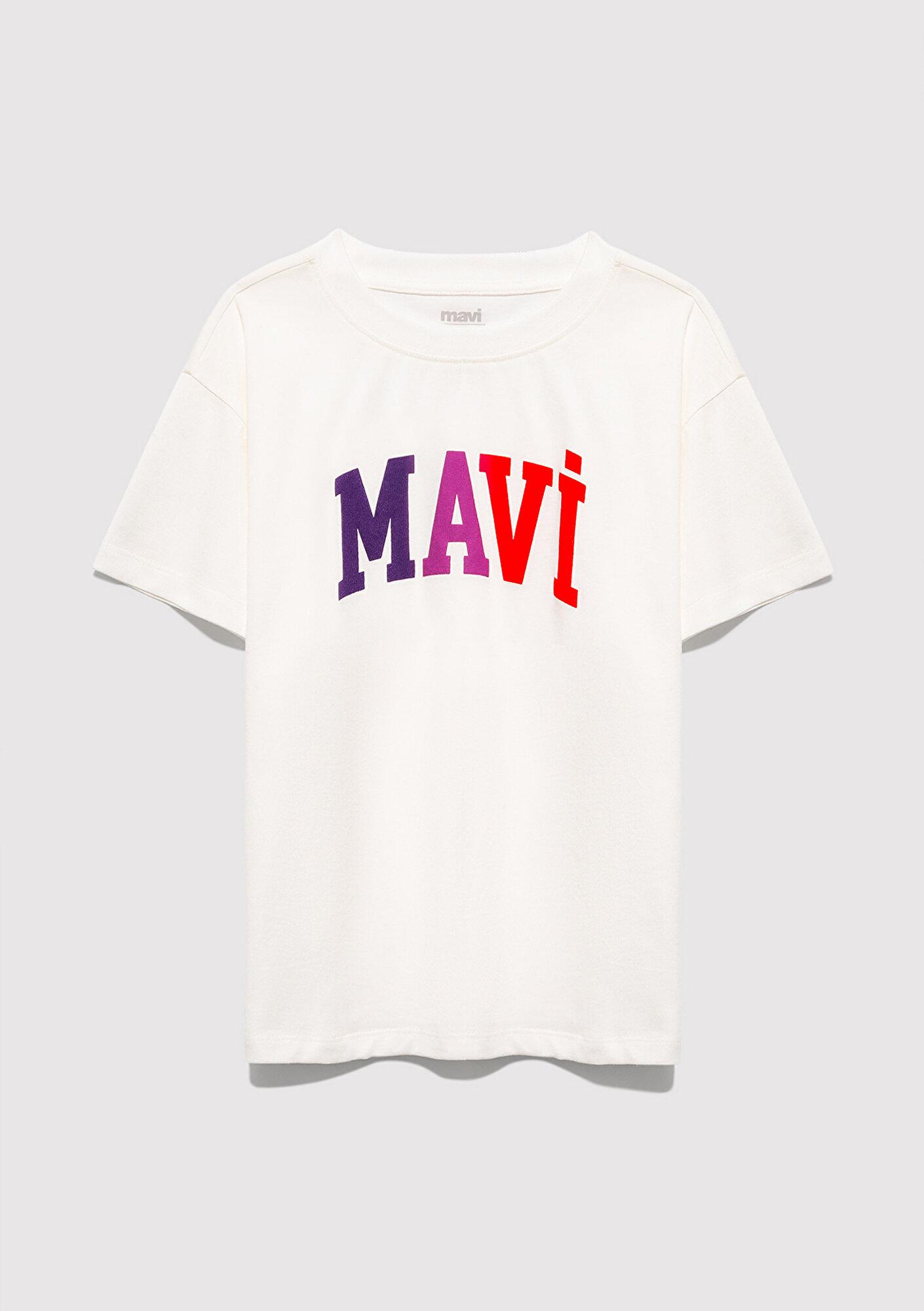 Mavi Mavi Logo Baskılı Ekru Tişört Loose Fit / Bol Rahat Kesim 7610425-70057