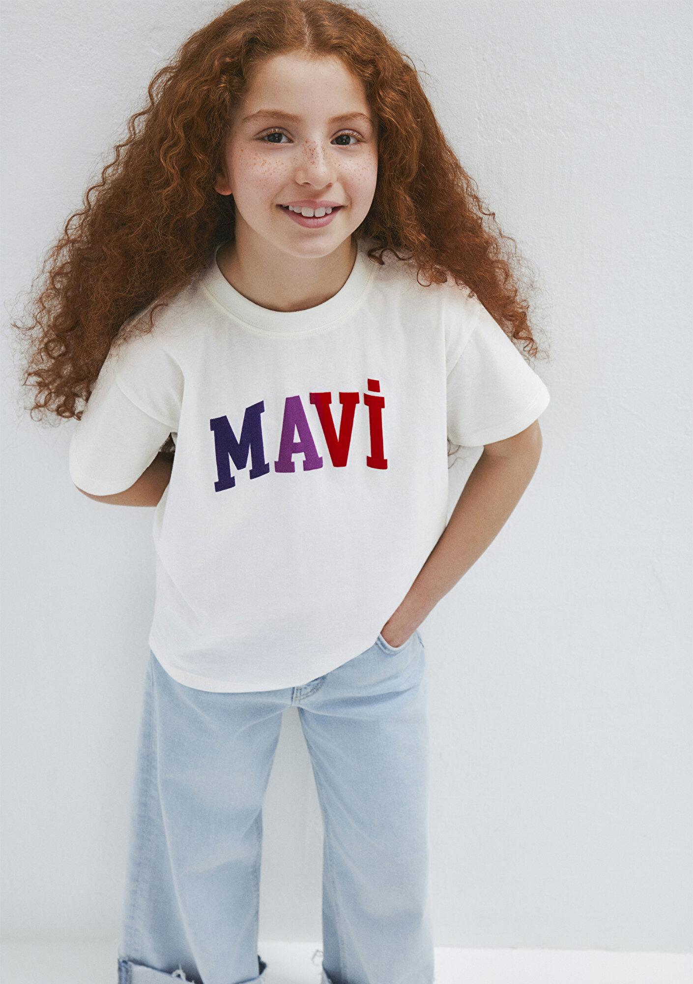 Mavi Mavi Logo Baskılı Ekru Tişört Loose Fit / Bol Rahat Kesim 7610425-70057