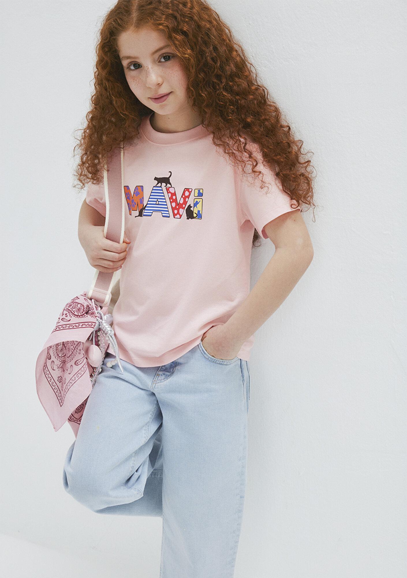 Mavi Mavi Logo Baskılı Pembe Tişört Loose Fit / Bol Rahat Kesim 7610426-71007