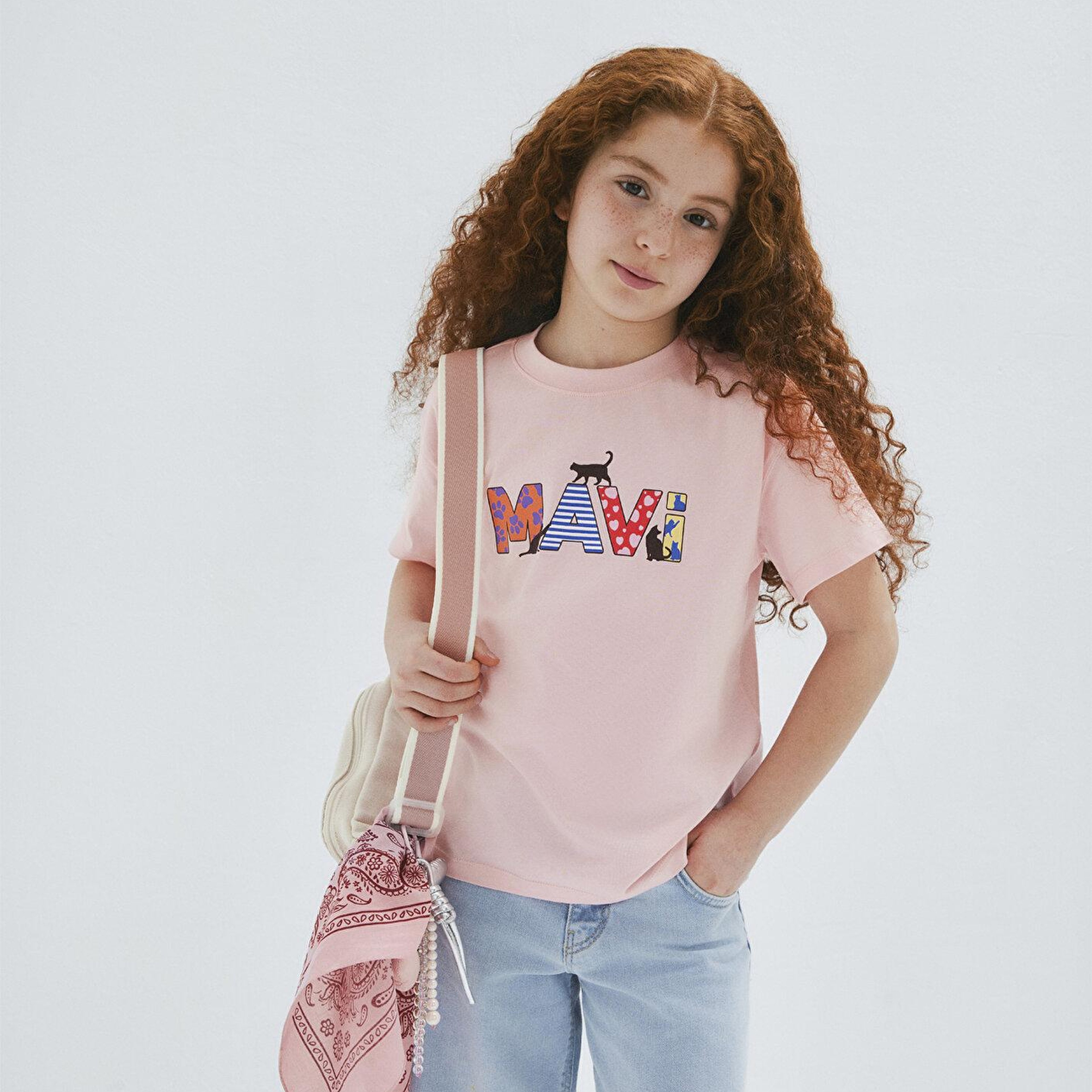 Mavi Mavi Logo Baskılı Pembe Tişört Loose Fit / Bol Rahat Kesim 7610426-71007