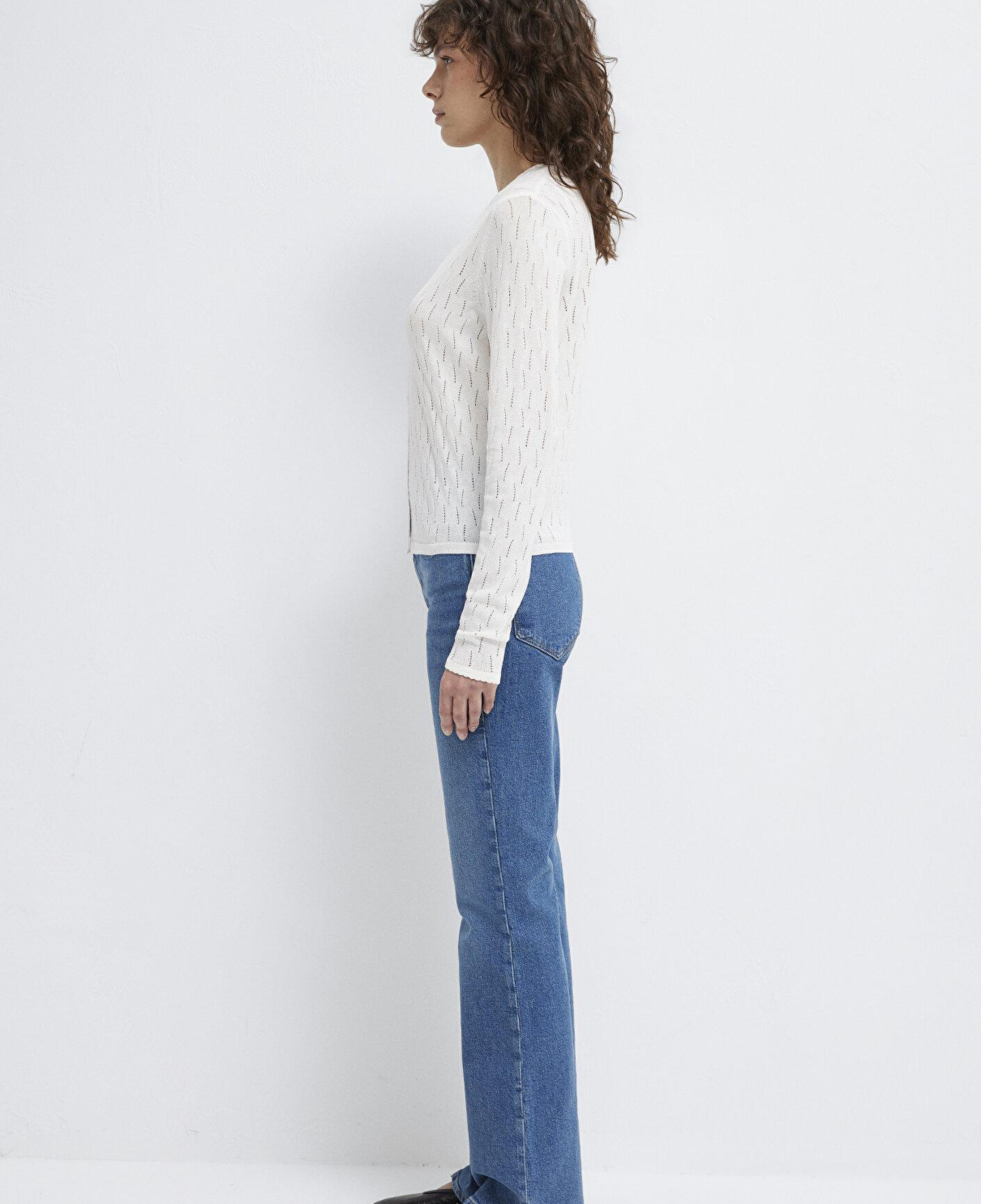 Mavi Örgü Detaylı Ekru Hırka Slim Fit / Dar Kesim 1710845-70057