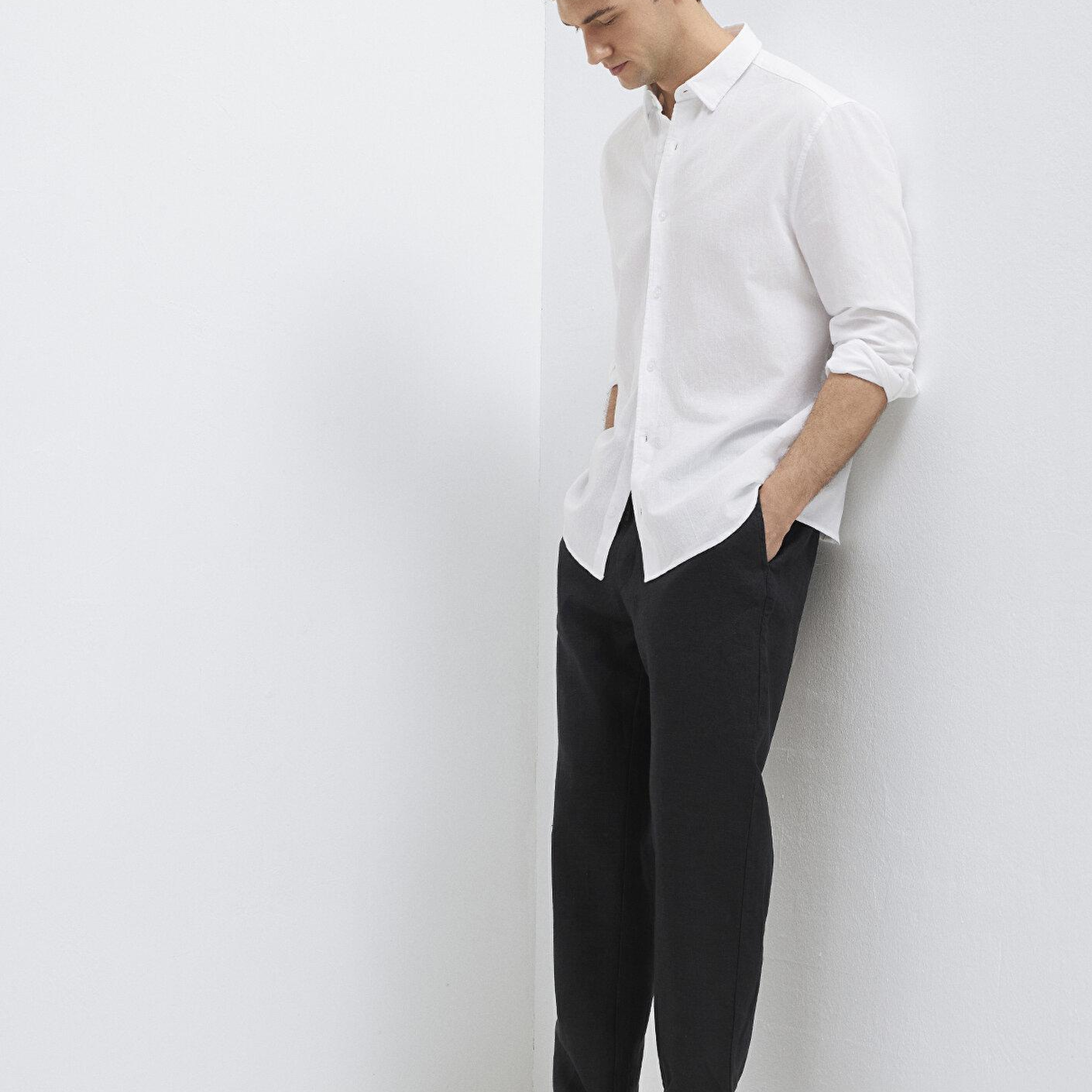 Mavi Siyah Keten Pantolon 0010577-900