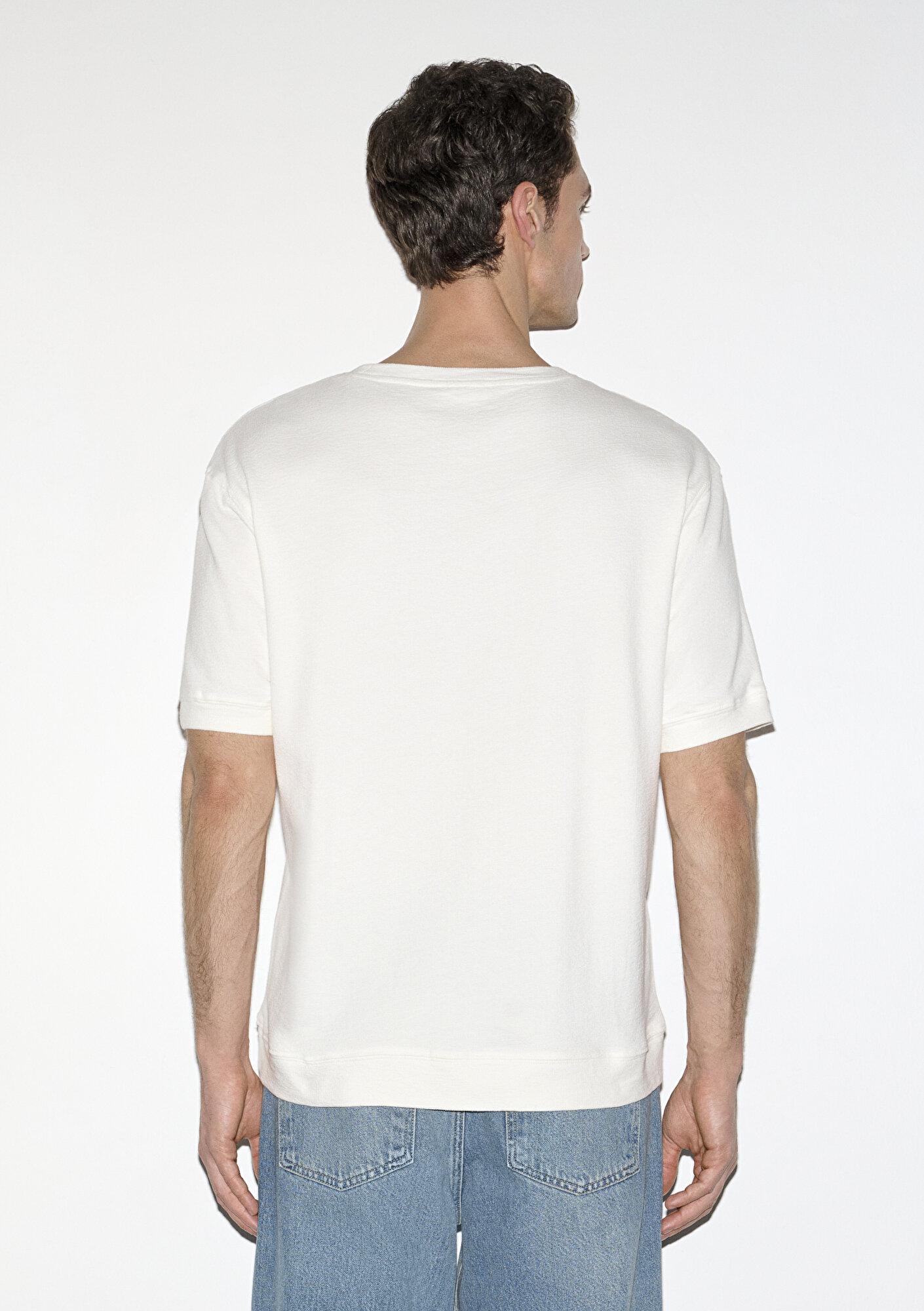 Mavi Bisiklet Yaka Ekru Tişört Loose Fit / Bol Rahat Kesim 0613161-70057