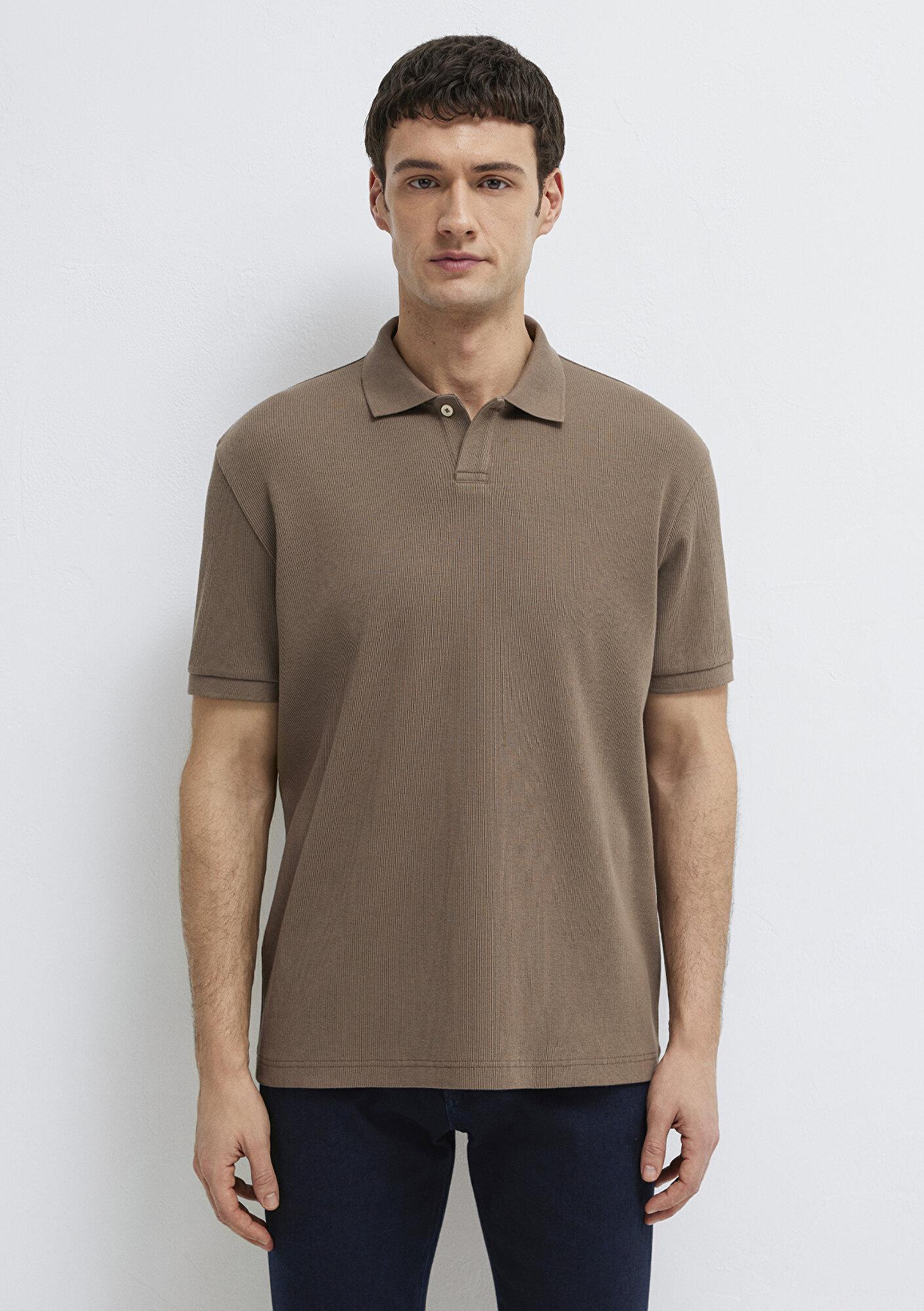 Mavi Kahverengi Polo Tişört Loose Fit / Bol Rahat Kesim 0613126-83866