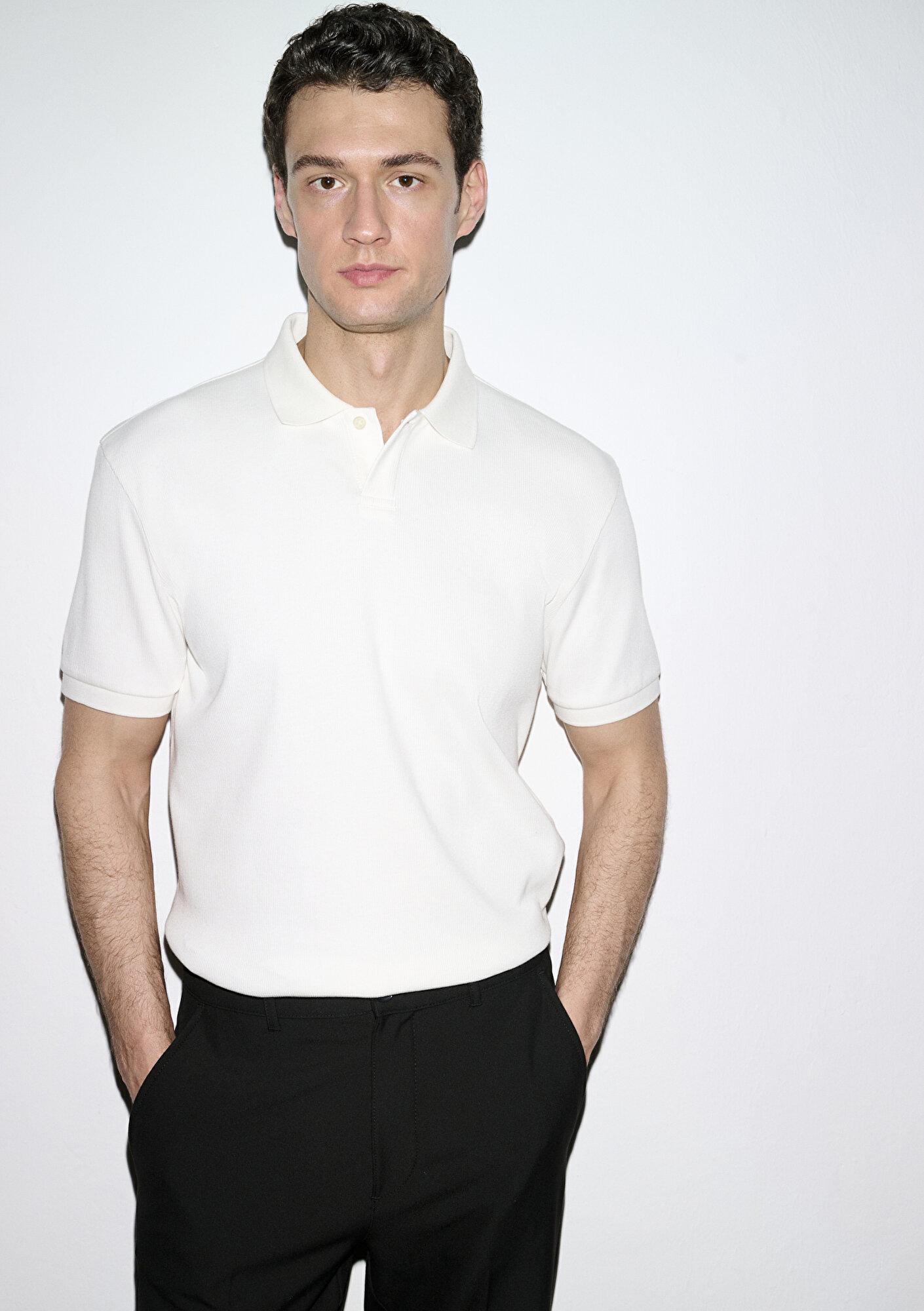 Mavi Ekru Polo Tişört Loose Fit / Bol Rahat Kesim 0613126-70057