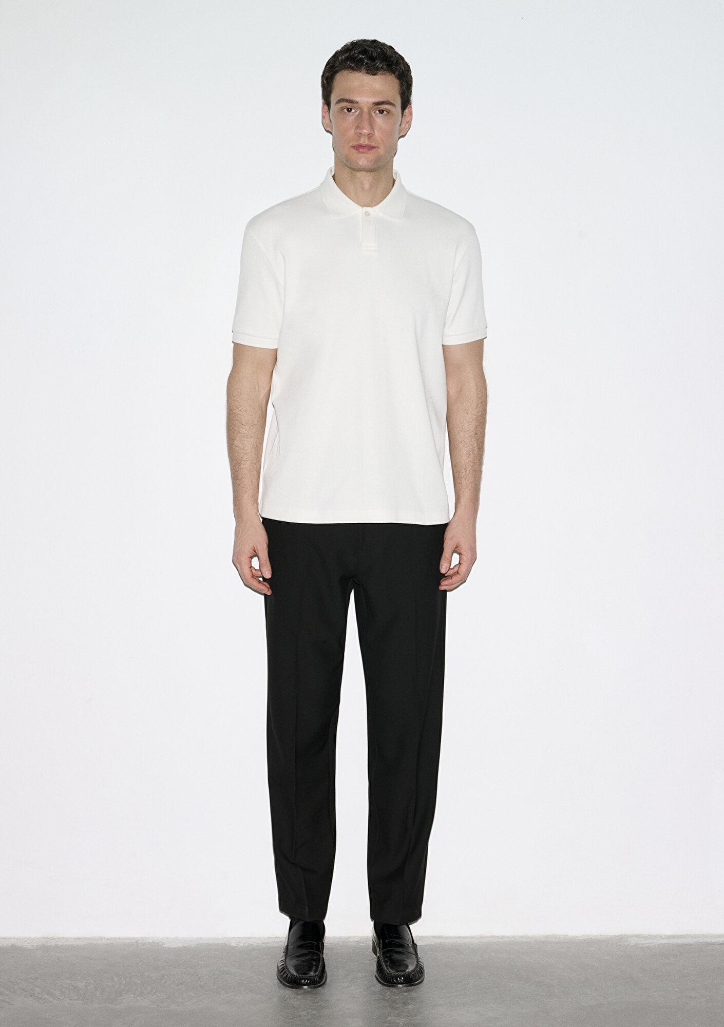 Mavi Ekru Polo Tişört Loose Fit / Bol Rahat Kesim 0613126-70057