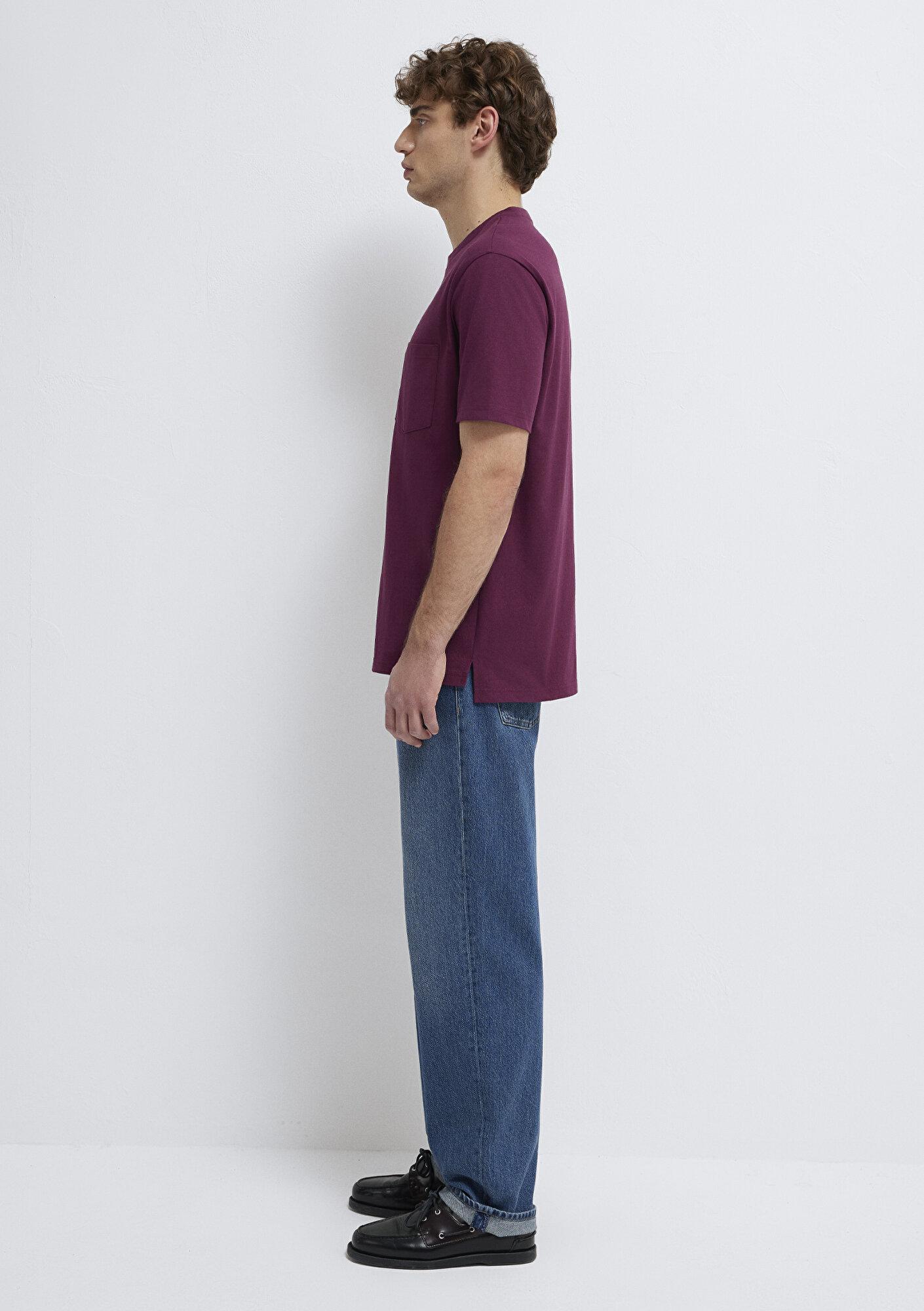 Mavi Cep Detaylı Mor Basic Tişört Loose Fit / Bol Rahat Kesim 066248-70670