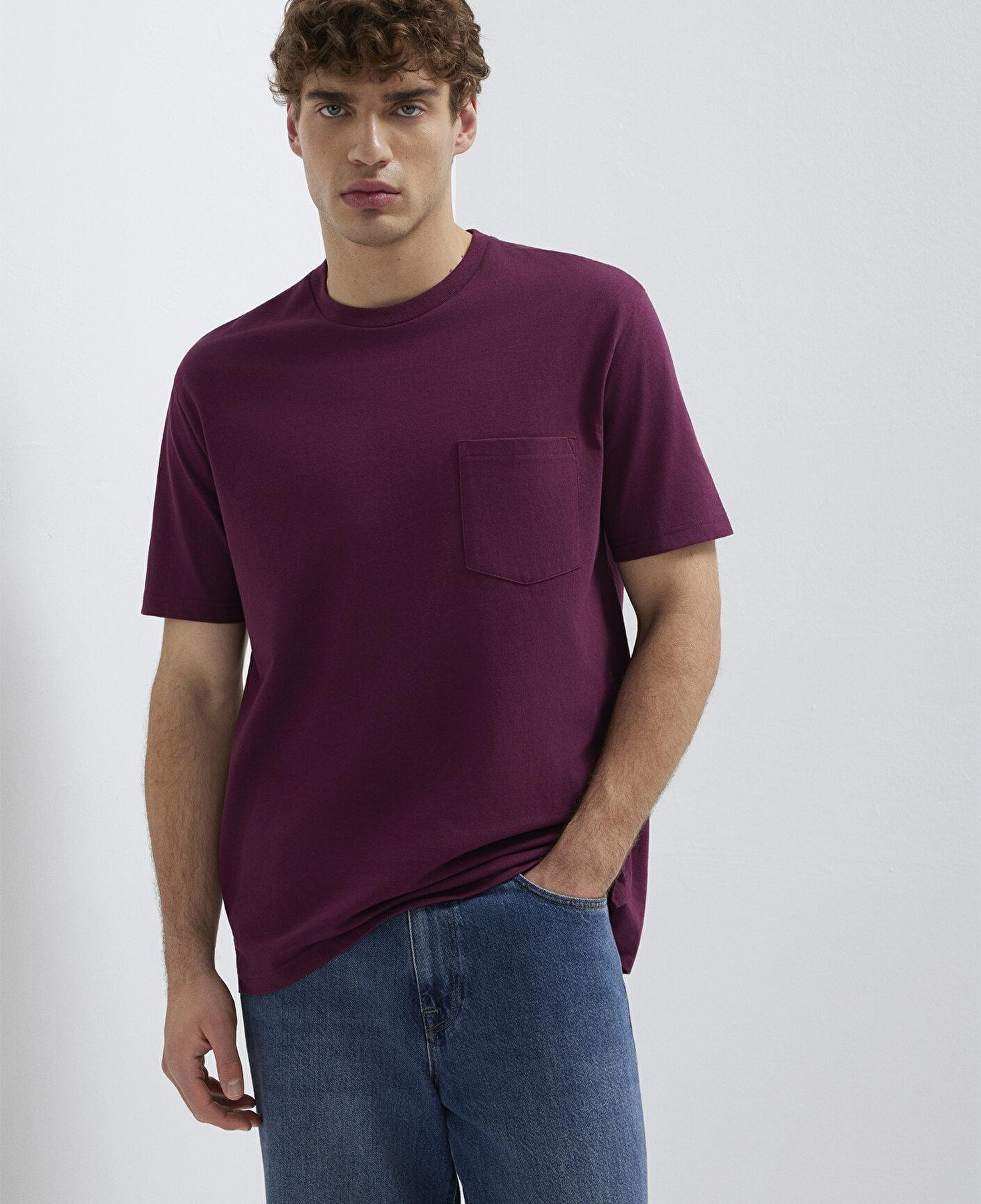 Mavi Cep Detaylı Mor Basic Tişört Loose Fit / Bol Rahat Kesim 066248-70670