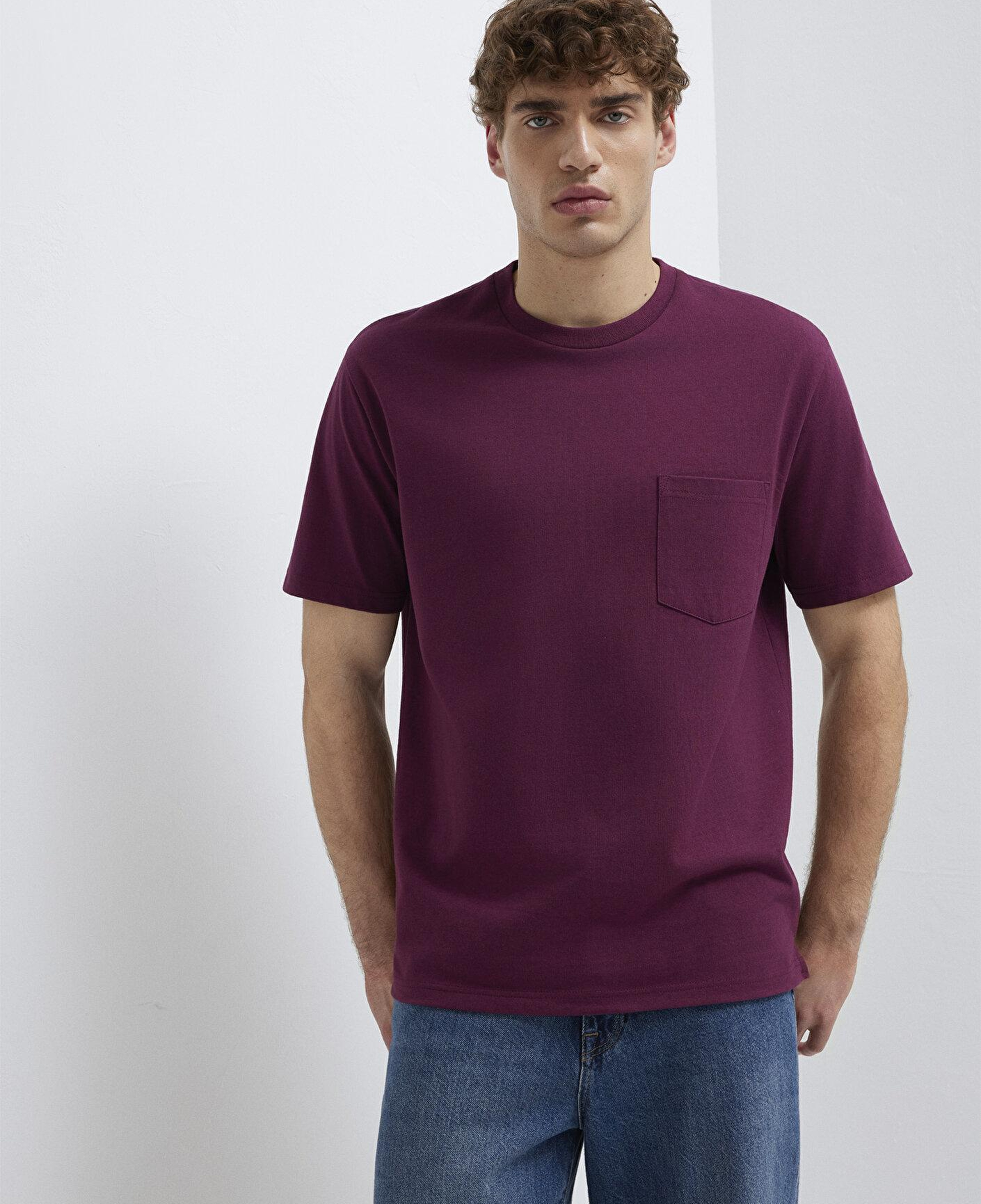 Mavi Cep Detaylı Mor Basic Tişört Loose Fit / Bol Rahat Kesim 066248-70670