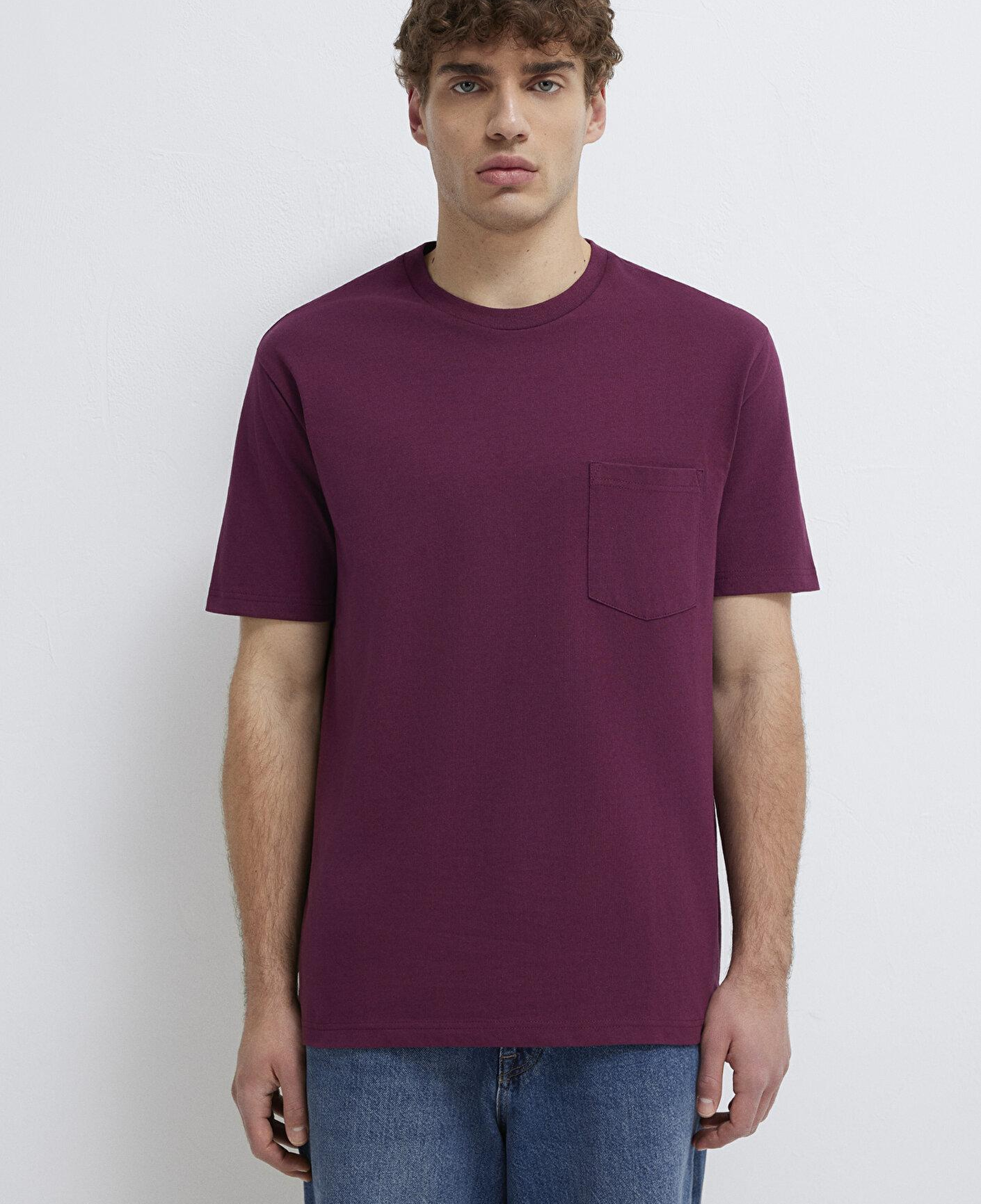 Mavi Cep Detaylı Mor Basic Tişört Loose Fit / Bol Rahat Kesim 066248-70670