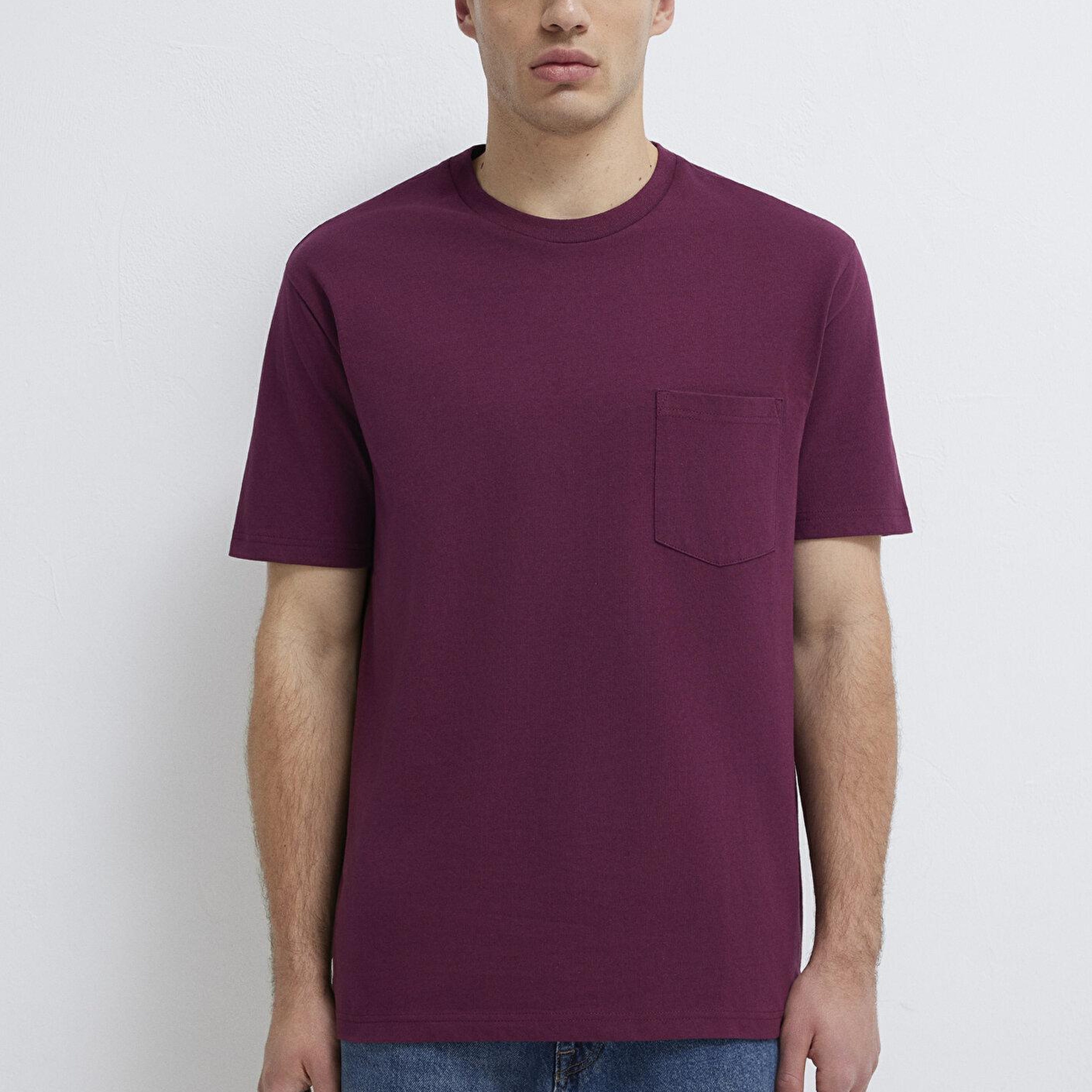 Mavi Cep Detaylı Mor Basic Tişört Loose Fit / Bol Rahat Kesim 066248-70670