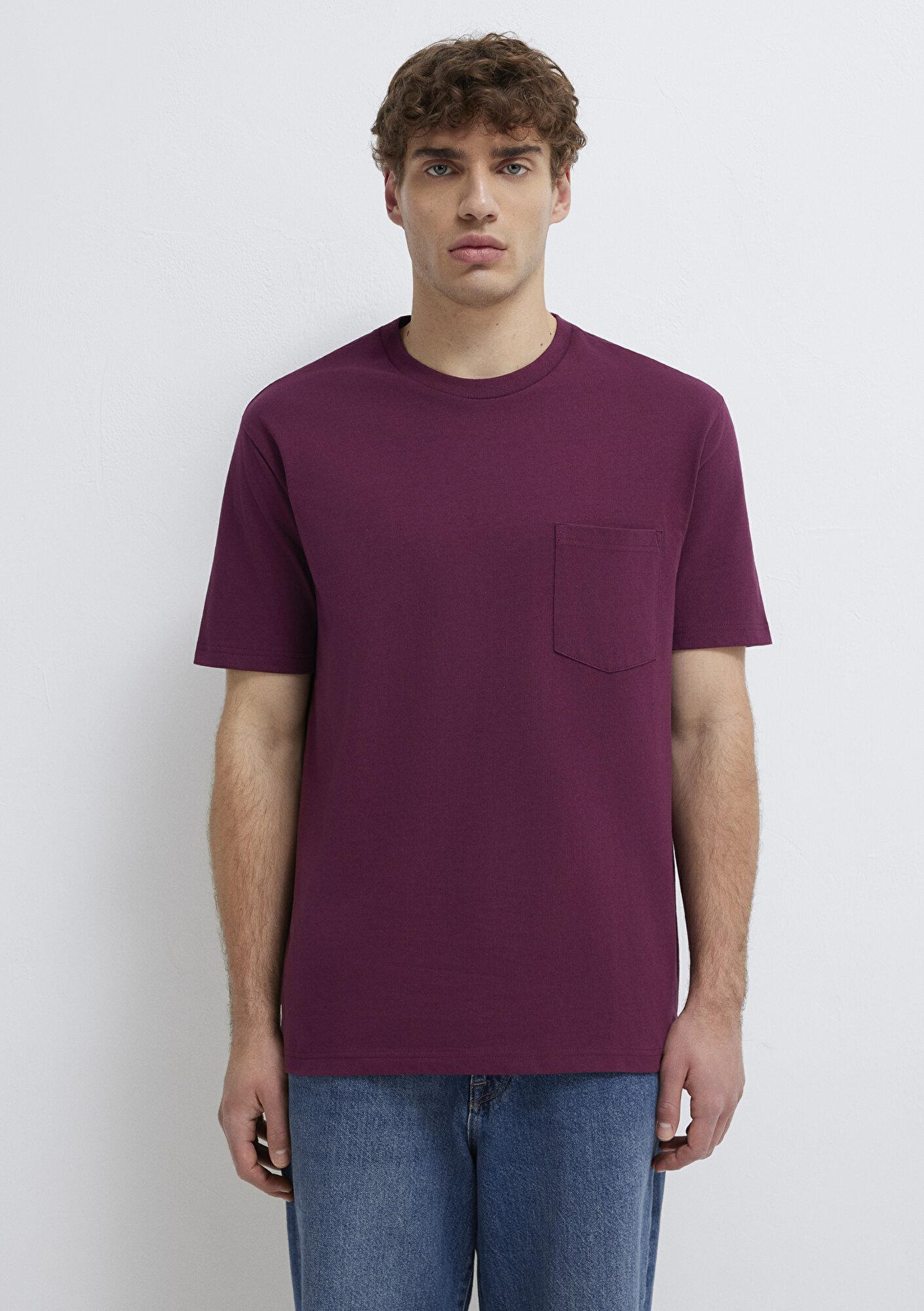 Mavi Cep Detaylı Mor Basic Tişört Loose Fit / Bol Rahat Kesim 066248-70670